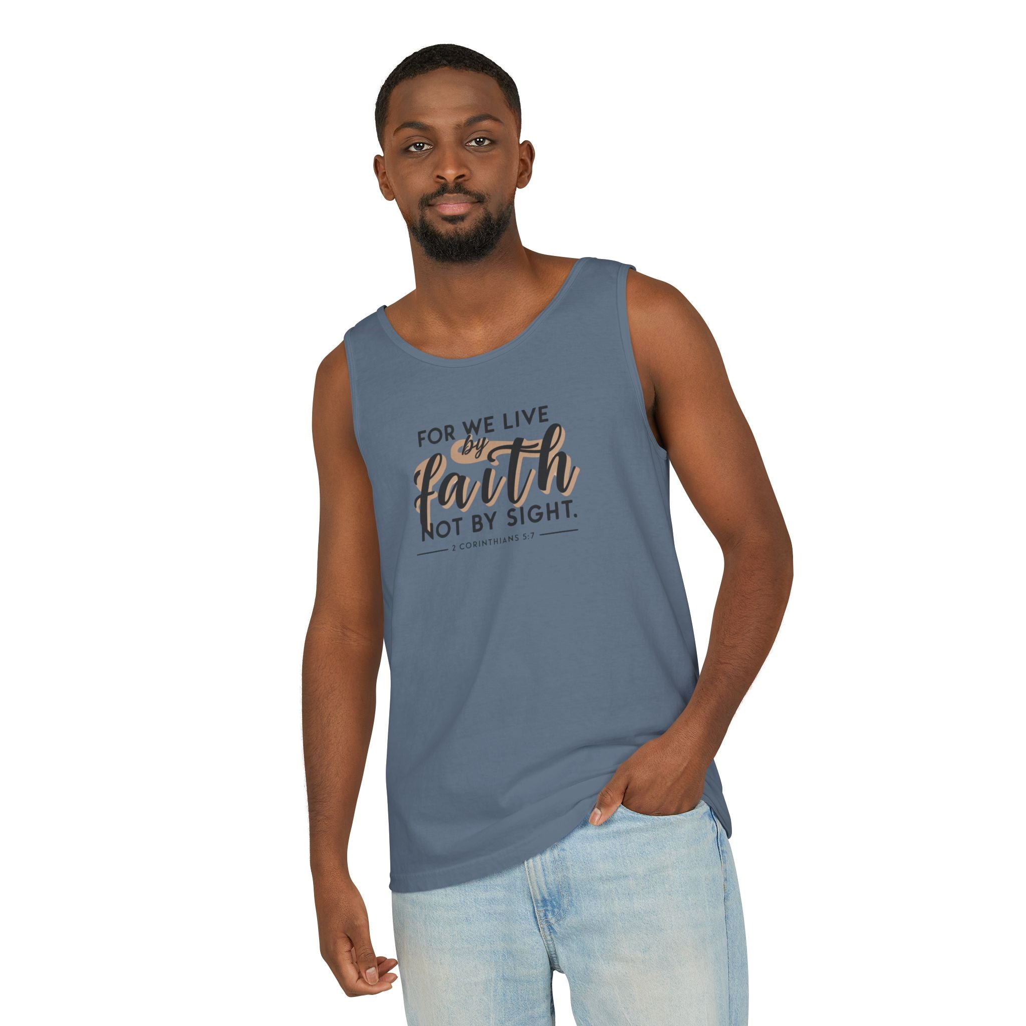 For We Live By Faith Unisex Tank Top, Faithful Tank Top, Religious Muscle Tee, Christian Inspirational Tank Top,