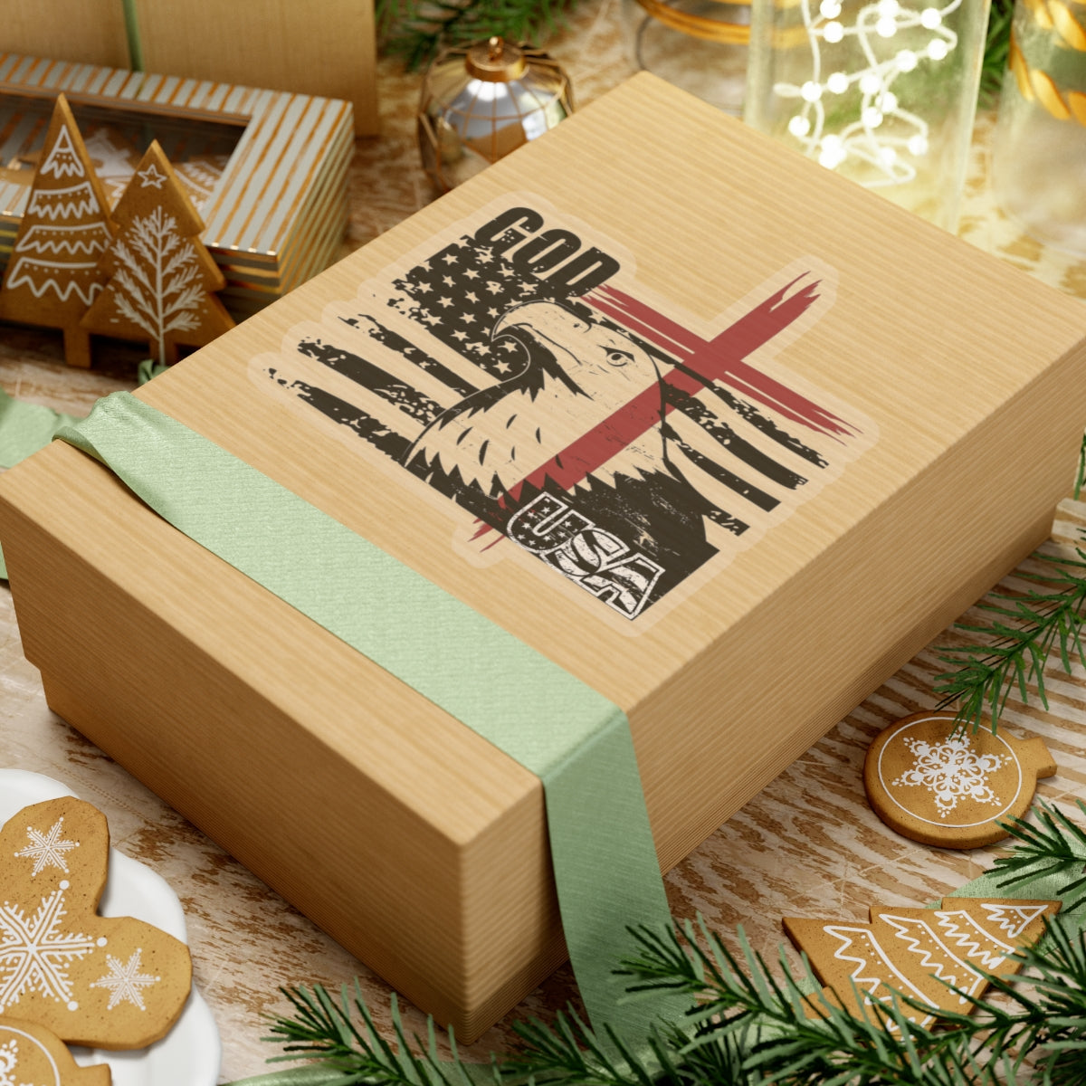 Flag With Cross & Eagle Kiss-Cut Stickers - My Faith My Father