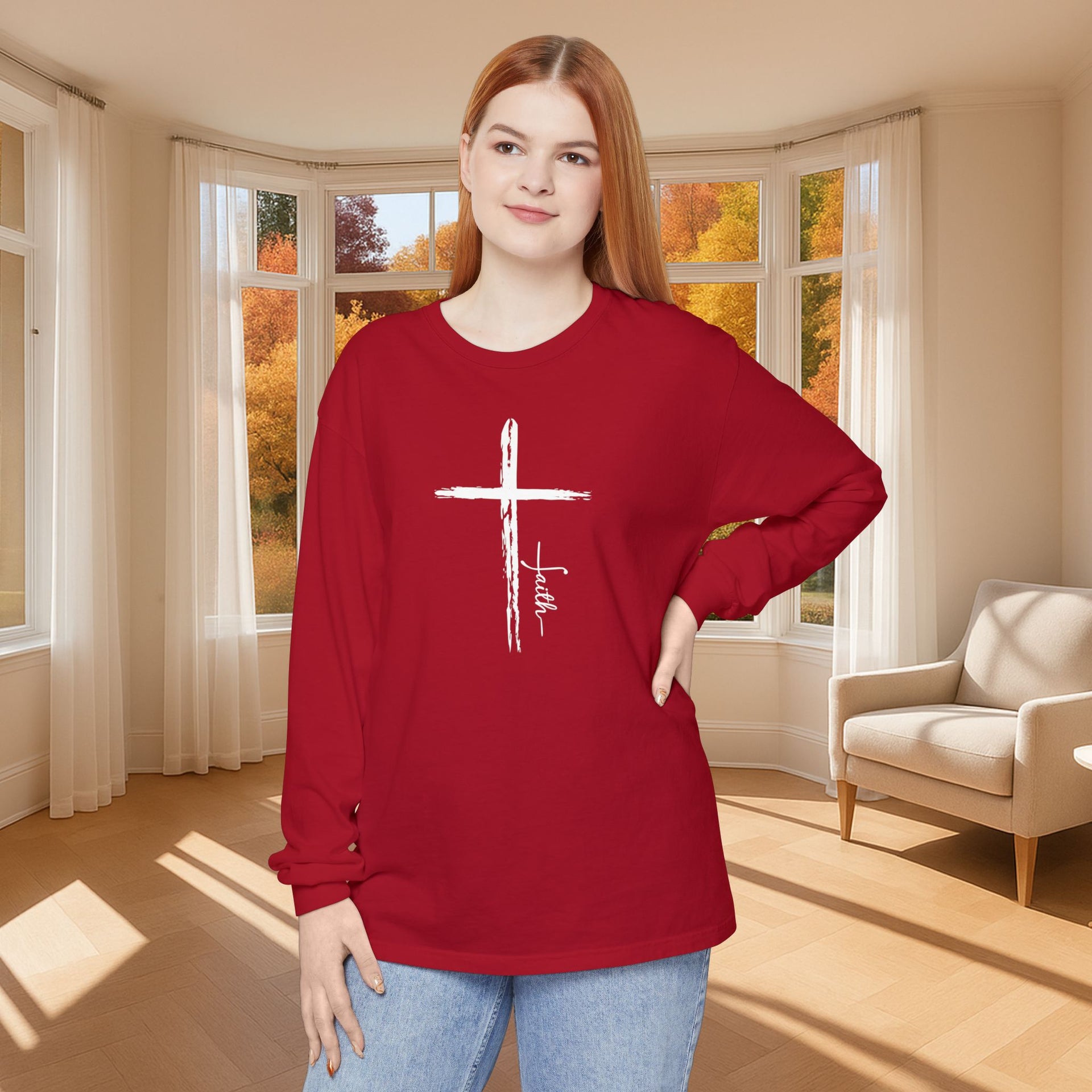 Cross With Faith Unisex Relaxed Fit Long Sleeve T-Shirt - My Faith My Father