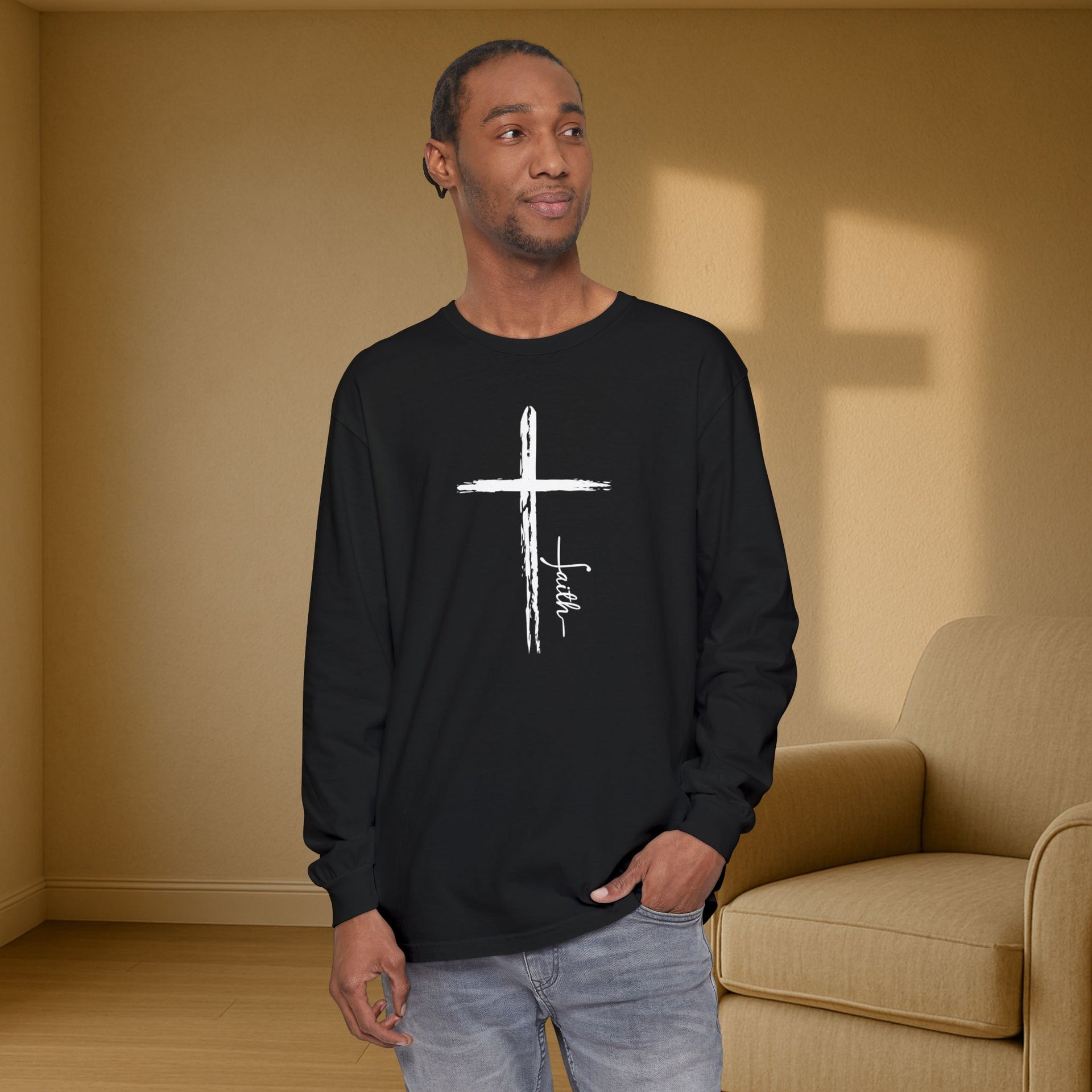 Cross With Faith Unisex Relaxed Fit Long Sleeve T-Shirt - My Faith My Father