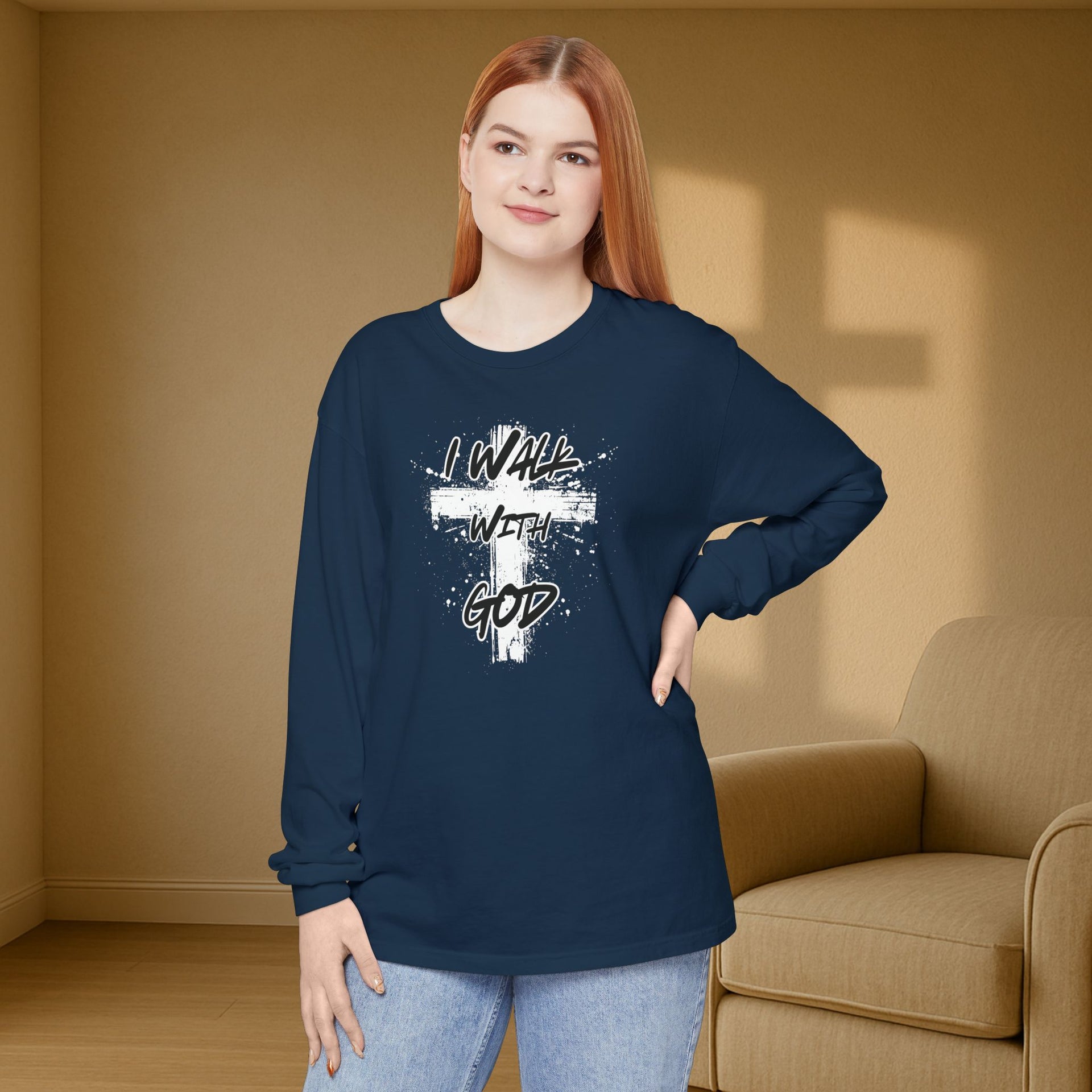 I Walk with God Unisex Relaxed Fit Long Sleeve T-Shirt - My Faith My Father