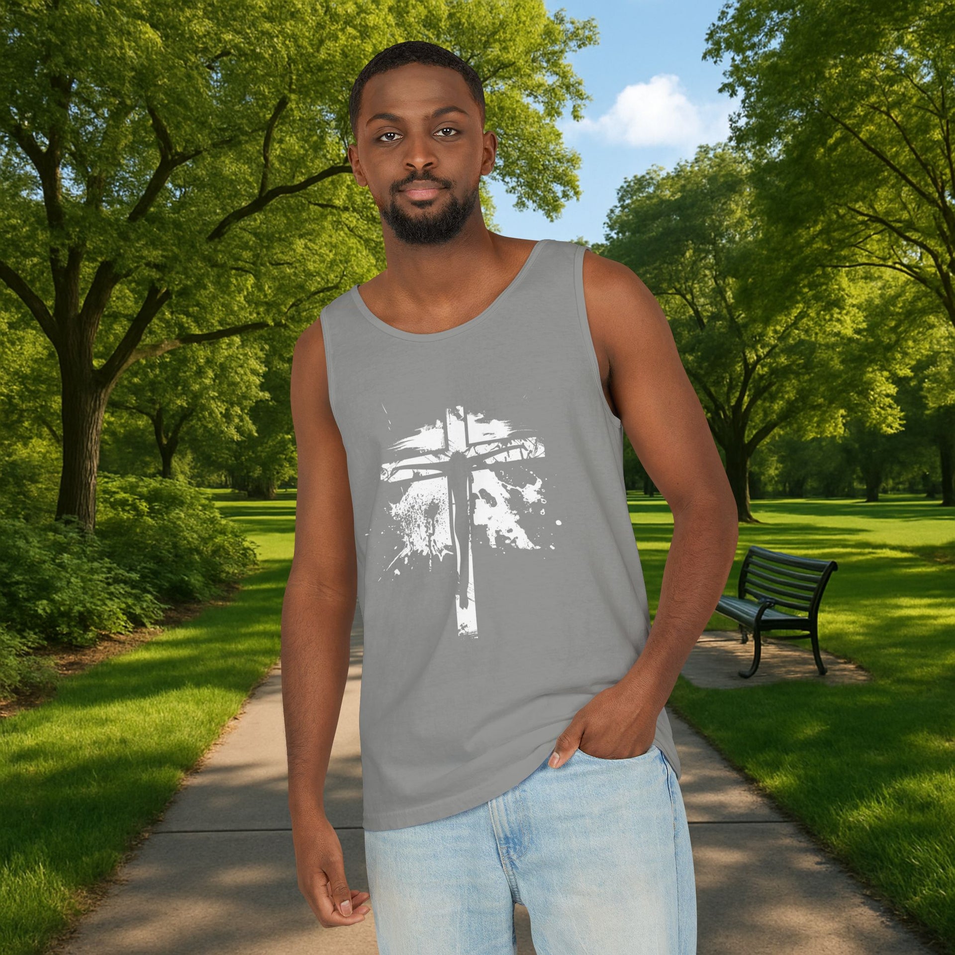 Jesus On Cross Unisex Relaxed Fit Tank Top - My Faith My Father