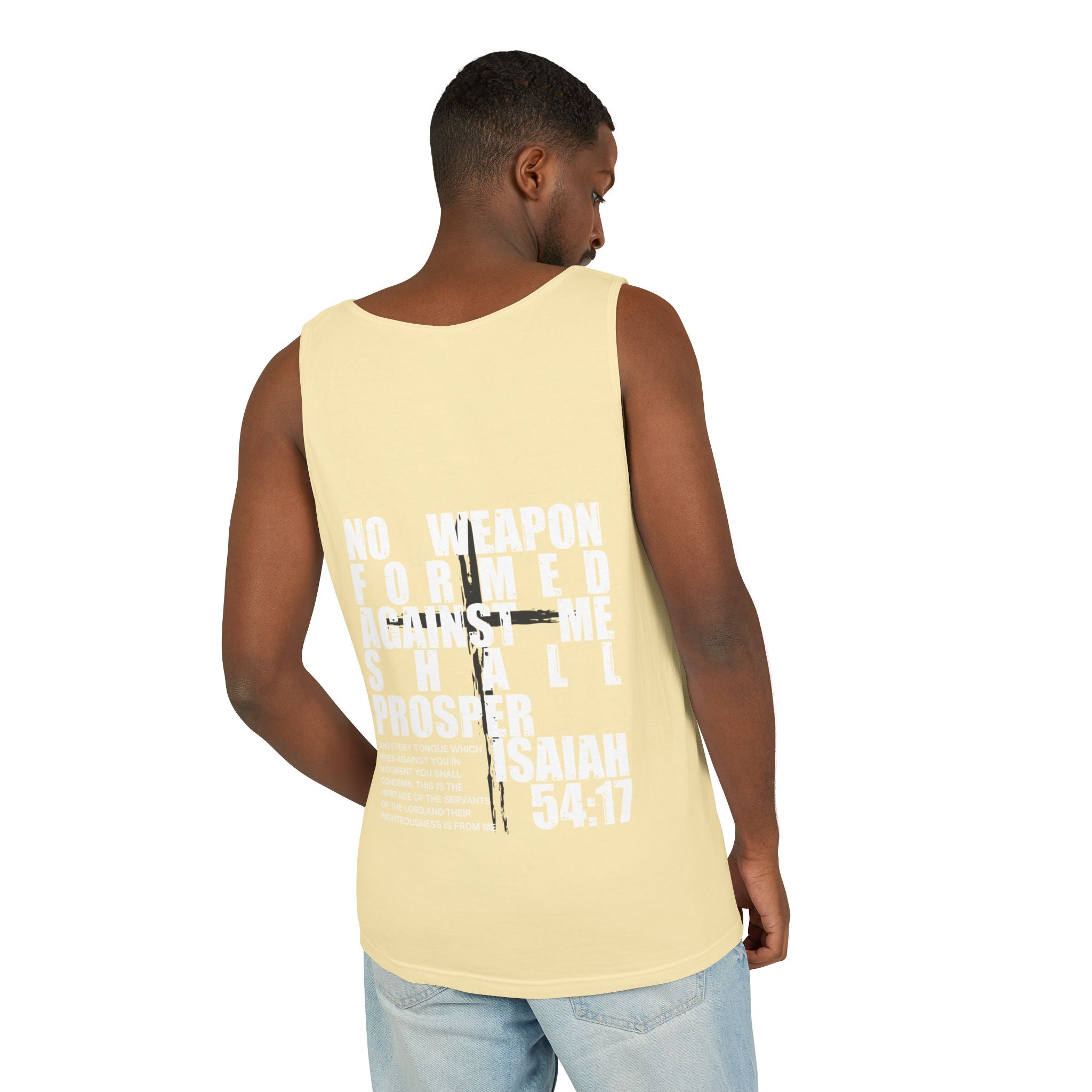 Isaiah 54:17 No Weapon Formed Against Me Relaxed Fit Tank Top, Unisex Muscle Tee, Christian Shirt, Inspirational Tank, Sleeveless Top,
