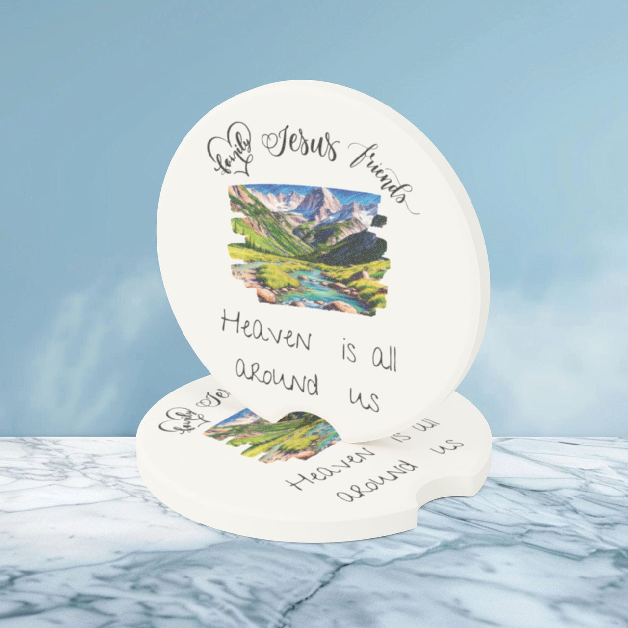 Heaven Is All Around Us Soapstone Car Coaster - My Faith My Father