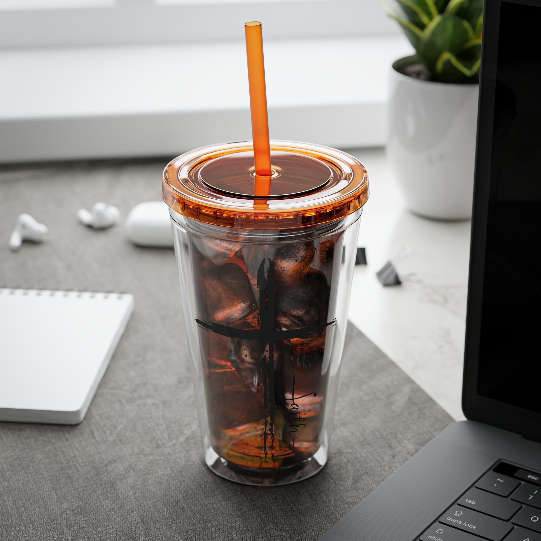 Cross With Faith Sunsplash 16oz Tumbler with Straw