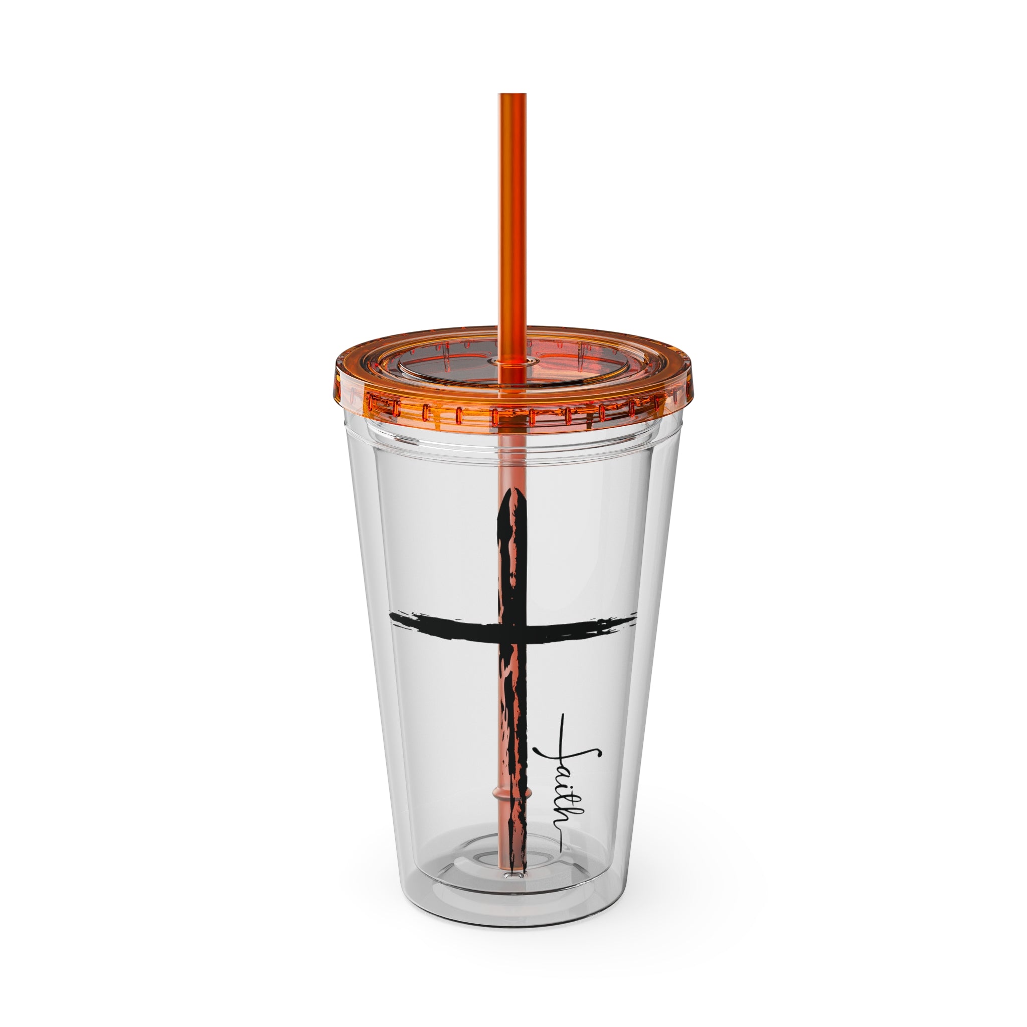 Cross With Faith Sunsplash 16oz Tumbler with Straw