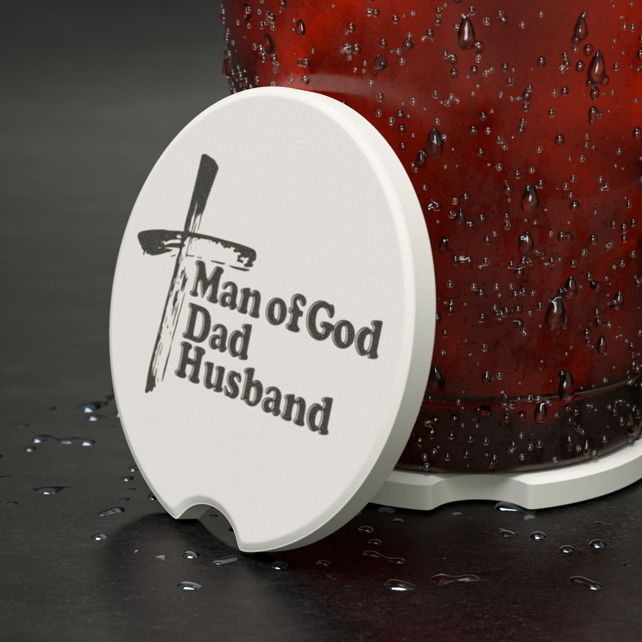 Man of God, Dad, Husband Soapstone Car Coaster - My Faith My Father