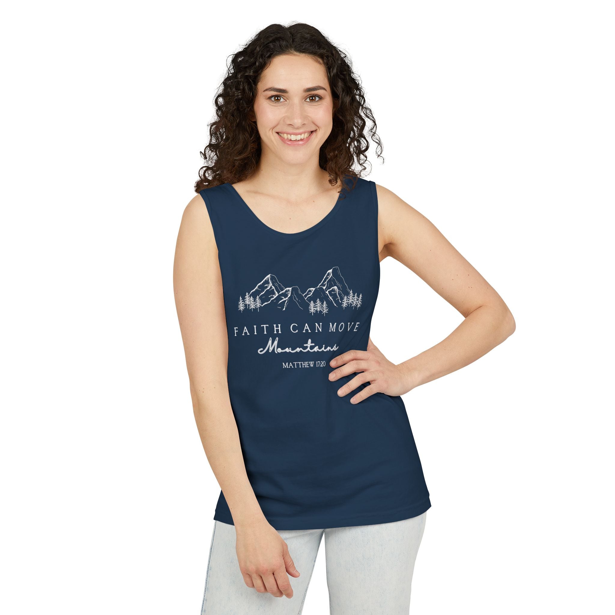 Faith Can Move Mountains Unisex Christian Tank Top | Bible Verse Shirt | Inspirational Faith Apparel | Relaxed Fit Tank for Men & Women
