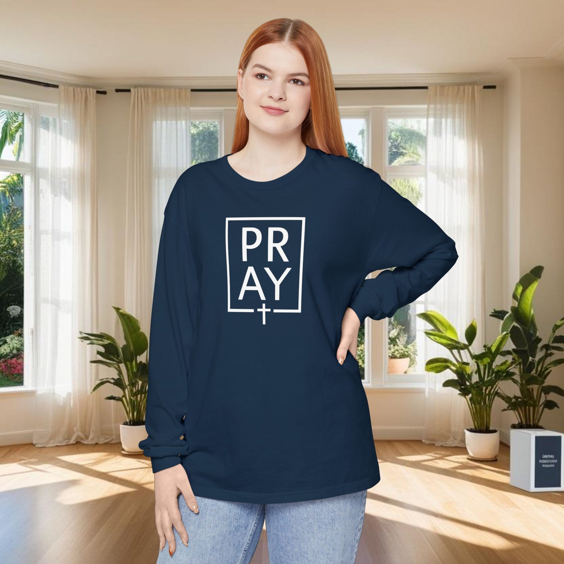 Pray + Cross Unisex Relaxed Fit Long Sleeve T-Shirt - My Faith My Father