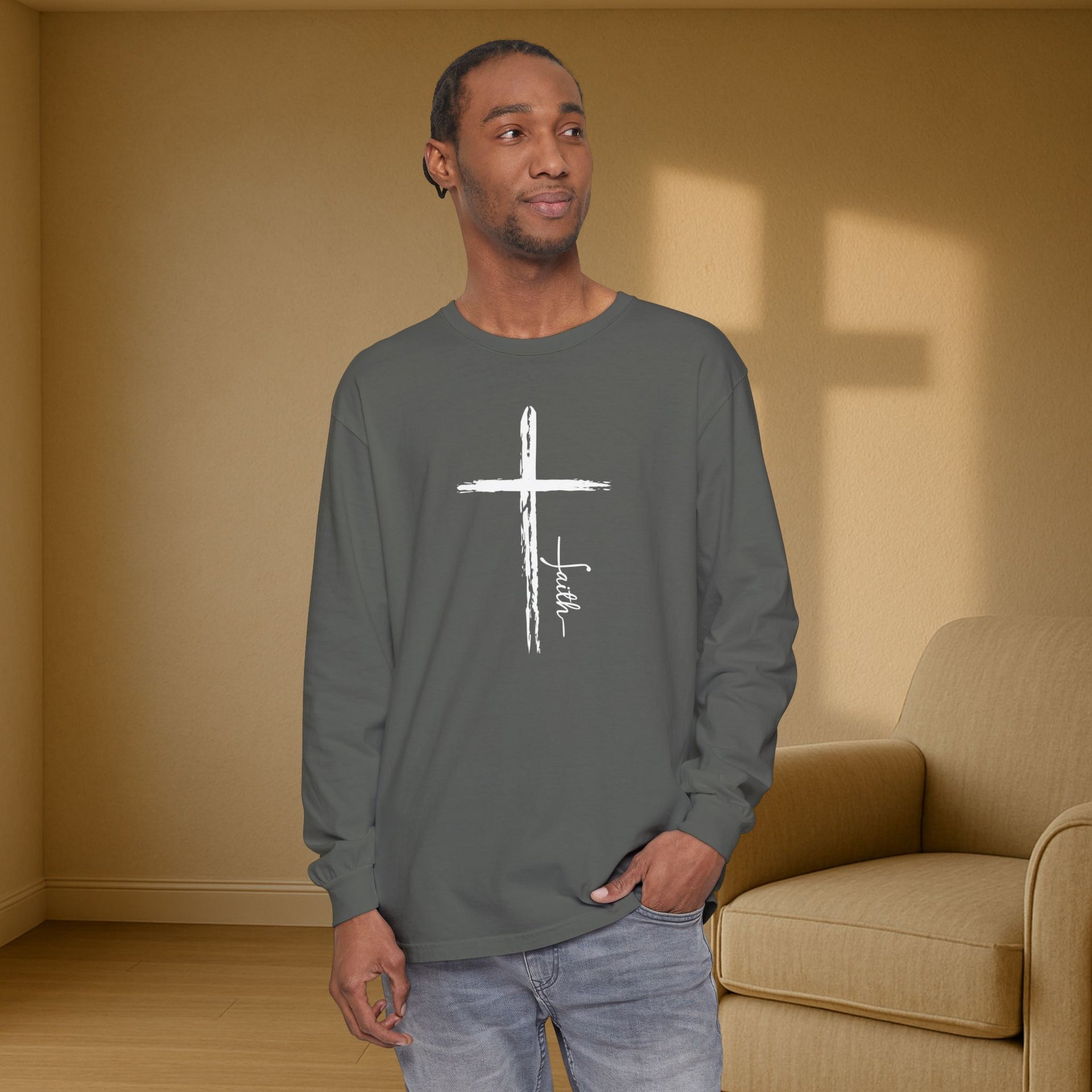 Cross With Faith Unisex Relaxed Fit Long Sleeve T-Shirt - My Faith My Father