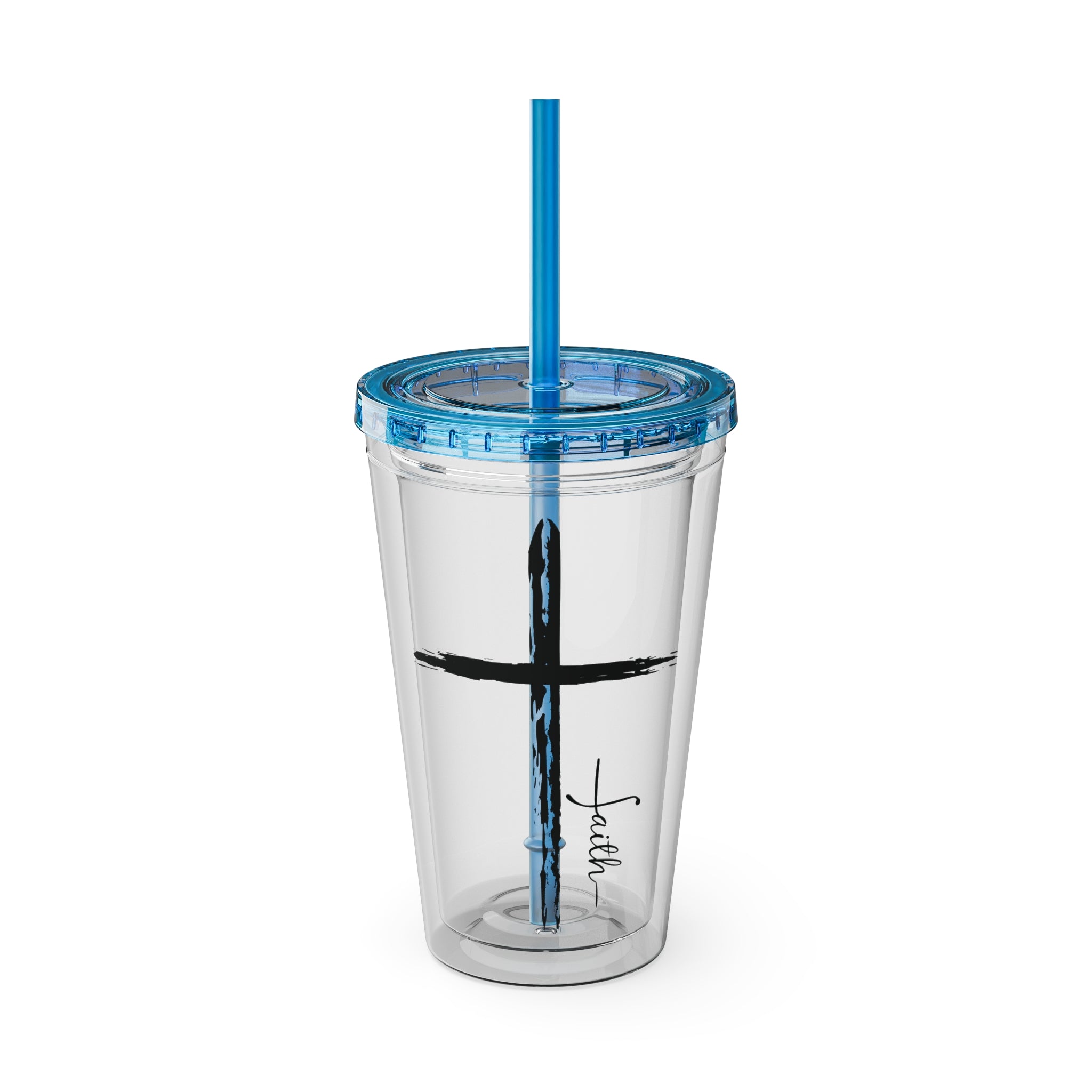Cross With Faith Sunsplash 16oz Tumbler with Straw