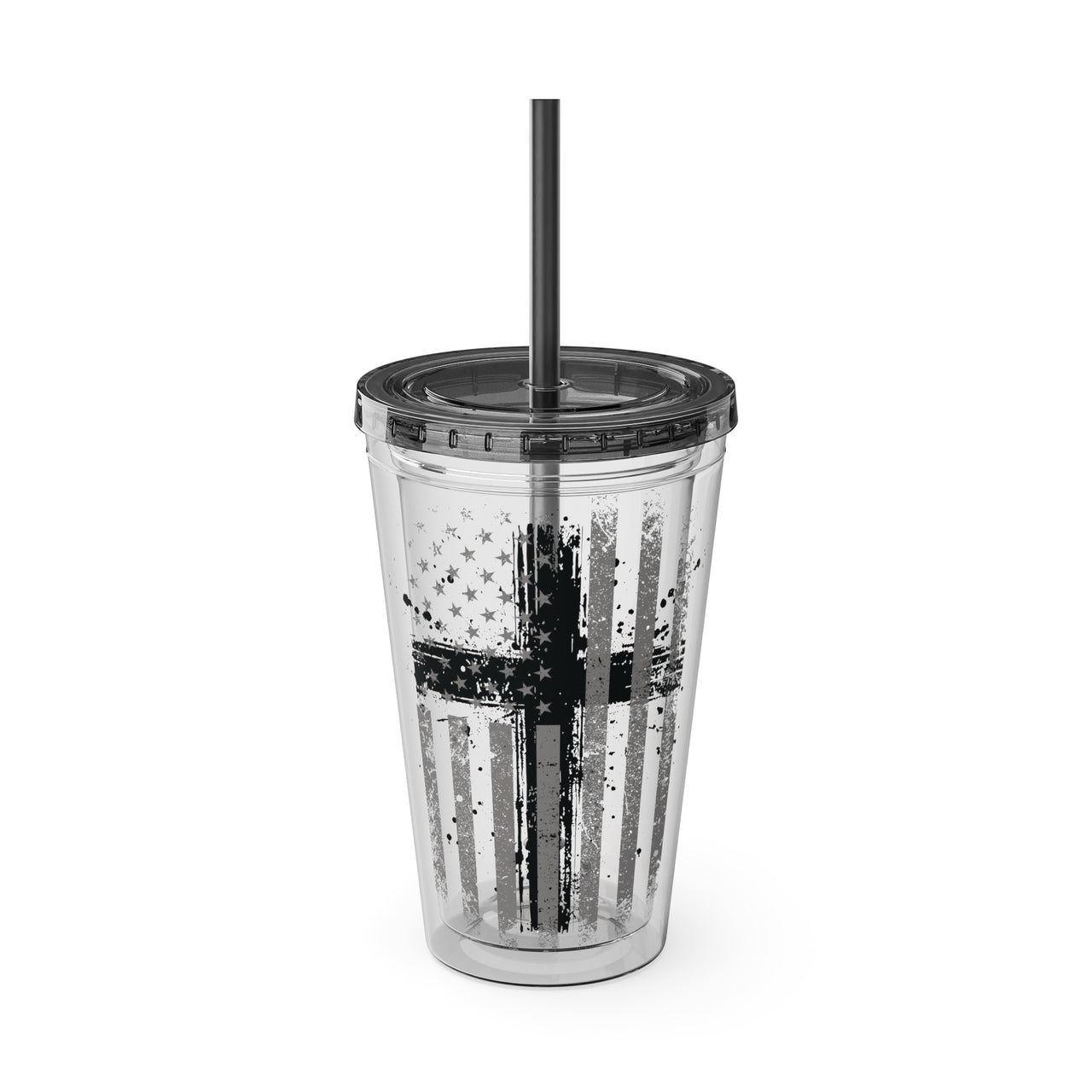 Flag With Cross Sunsplash 16oz Tumbler With Straw - My Faith My Father