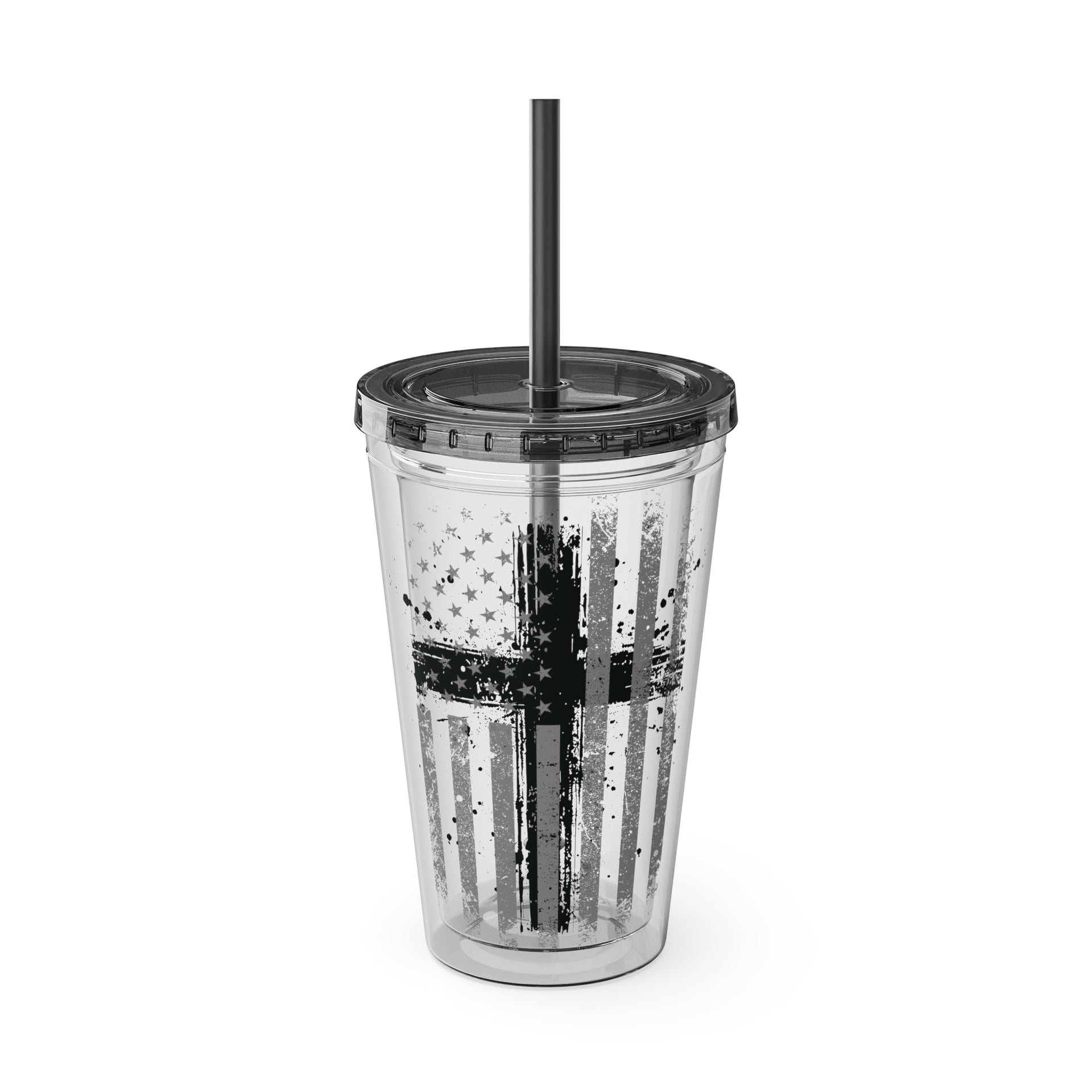 Flag With Cross Sunsplash 16oz Tumbler With Straw - My Faith My Father