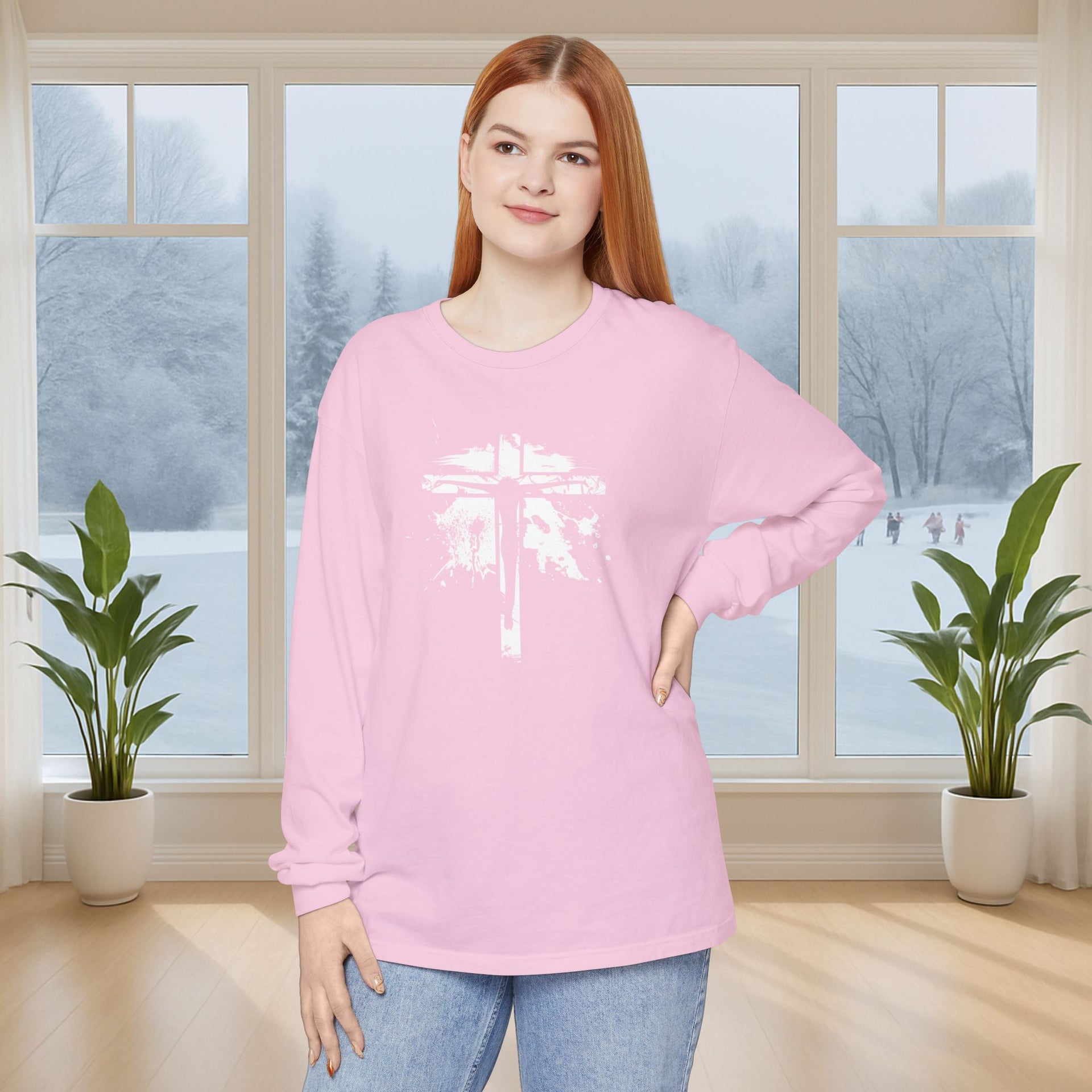 Jesus On Cross Unisex Relaxed Fit Long Sleeve T-Shirt - My Faith My Father