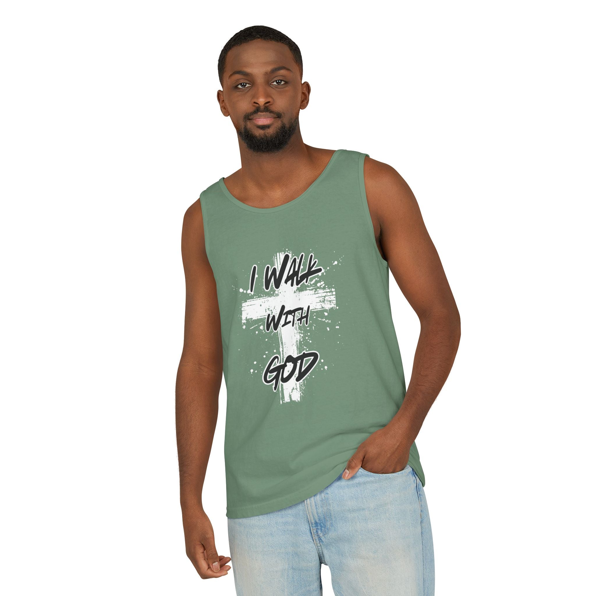 I Walk With God Unisex Relaxed Fit Tank Top, Christian Muscle Tee, Spiritual Sleeveless Shirt, Faith Workout Top, Inspirational Gym Tank
