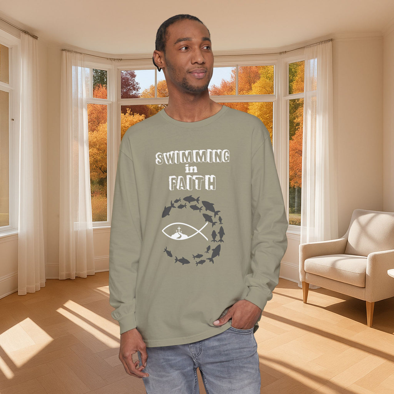 Swimming in Faith Unisex Relaxed Fit Long Sleeve T-Shirt - My Faith My Father