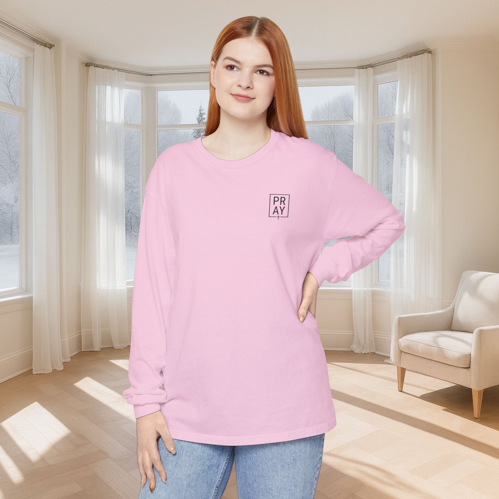 PRAY + Cross Unisex Relaxed Fit Long Sleeve T-Shirt - My Faith My Father