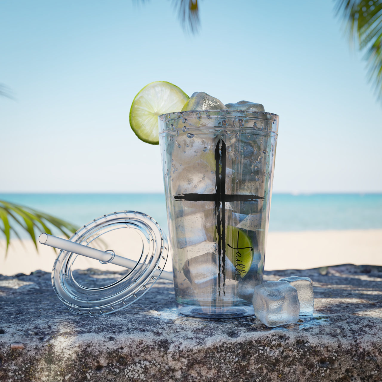 Cross With Faith Sunsplash 16oz Tumbler with Straw - My Faith My Father