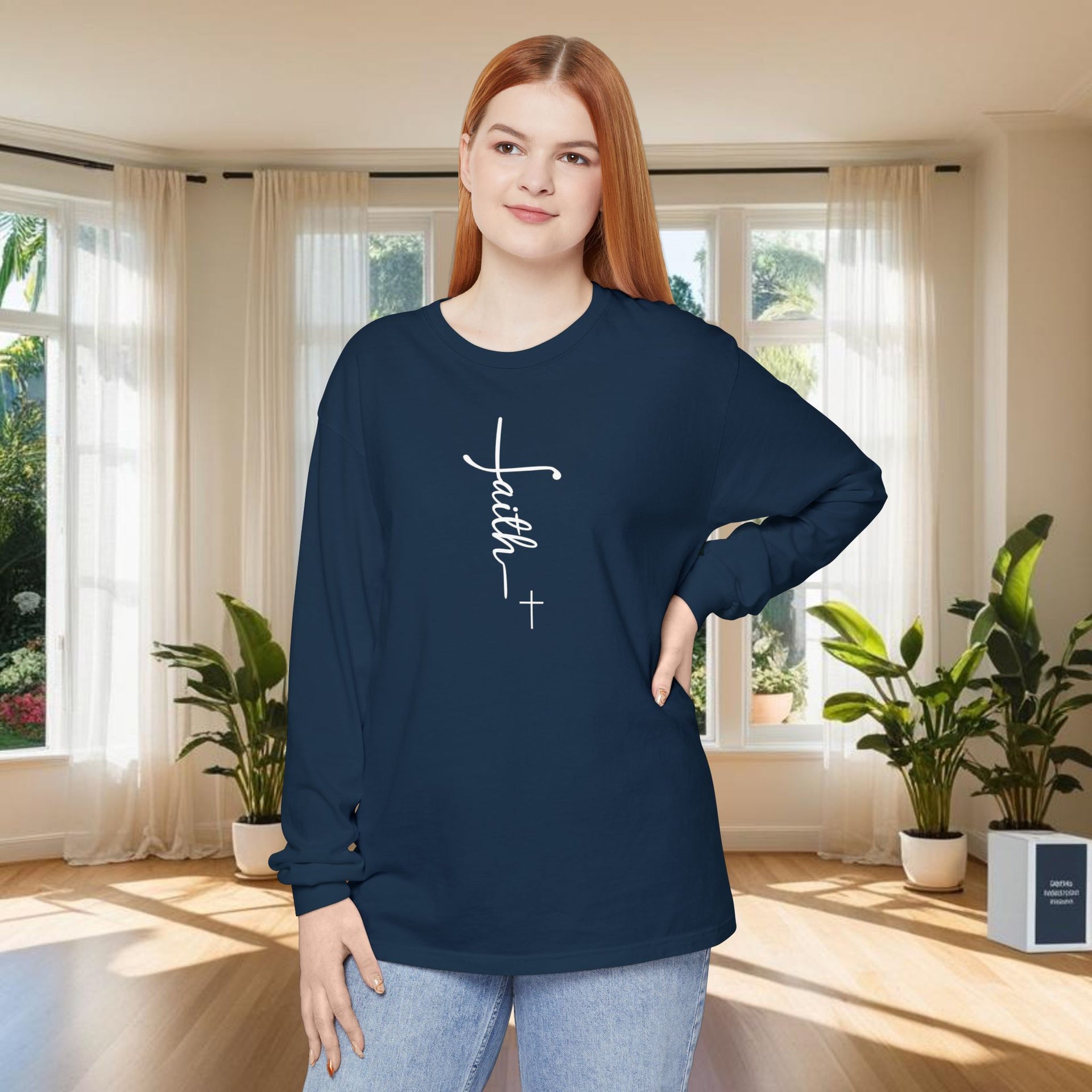 Faith + Cross Unisex Relaxed Fit Long Sleeve T-Shirt - My Faith My Father