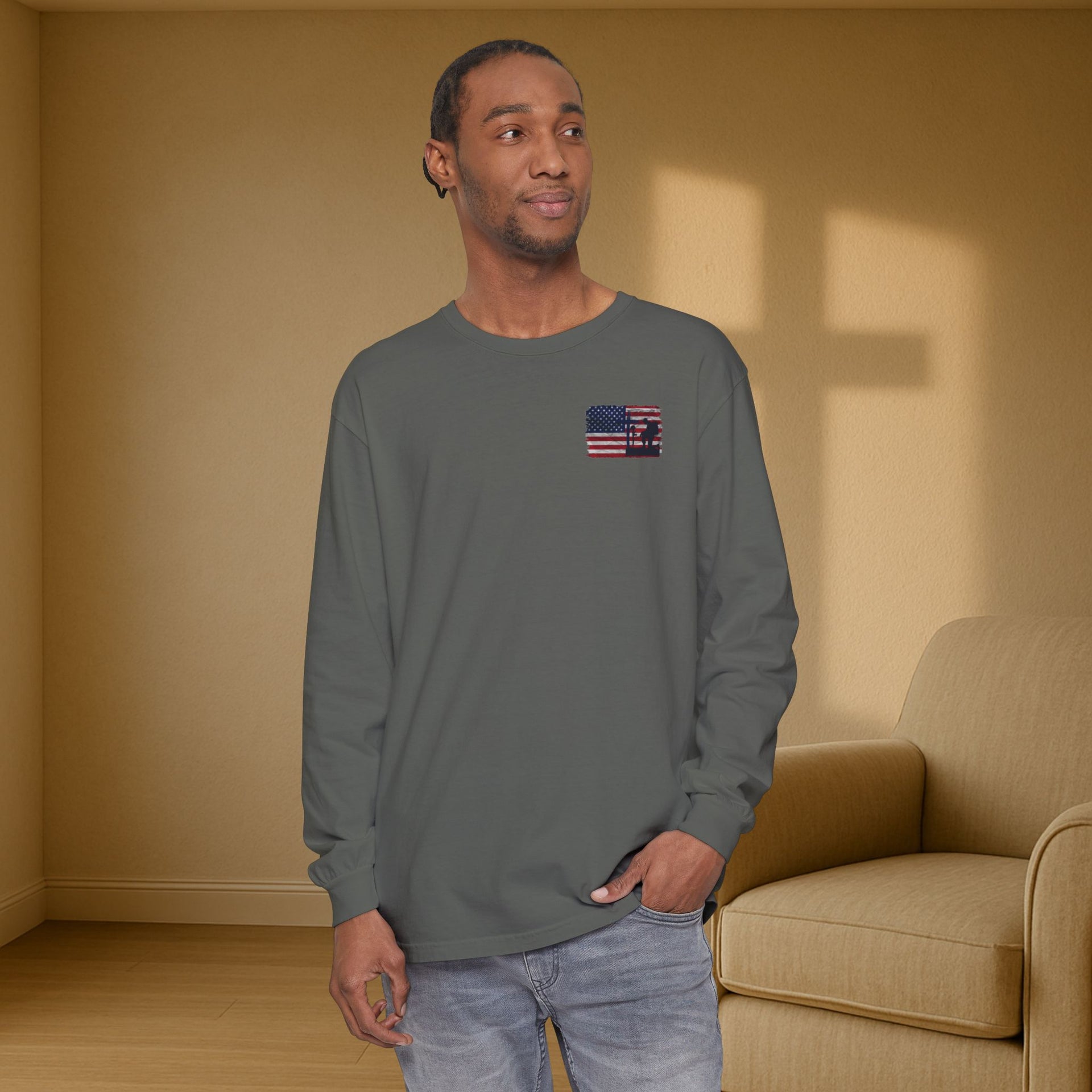 I Stand for the Flag, I Kneel for the Cross Unisex Relaxed Fit Long Sleeve T-Shirt - My Faith My Father