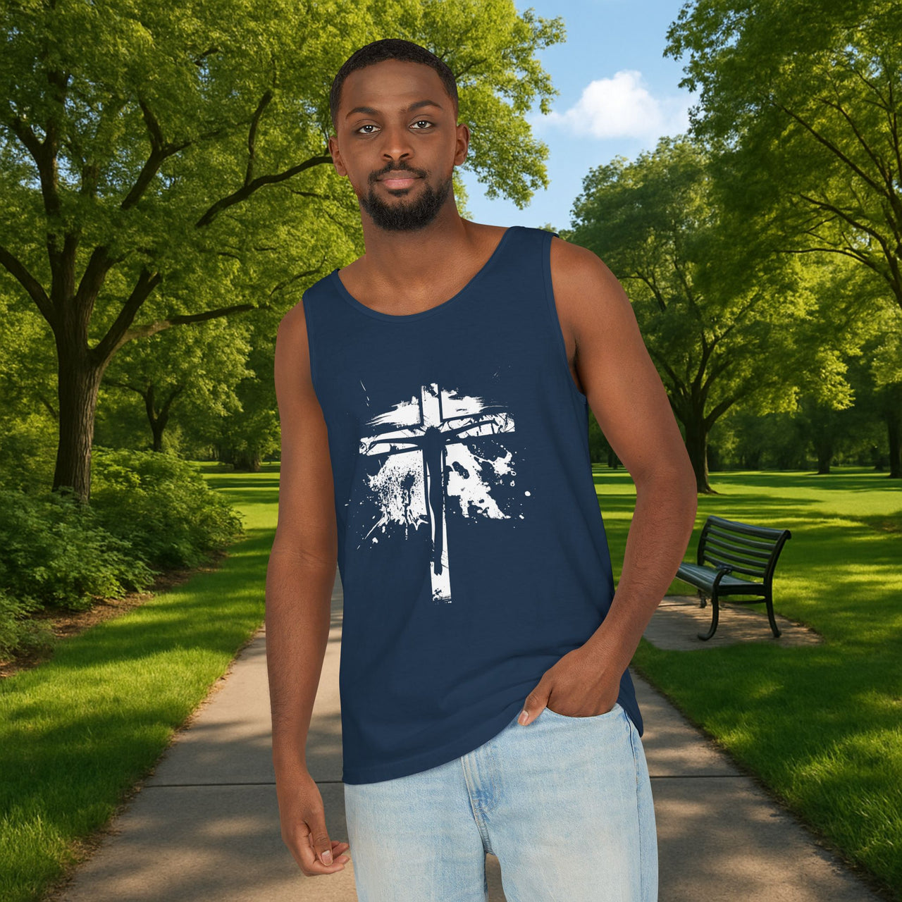 Jesus On Cross Unisex Relaxed Fit Tank Top - My Faith My Father