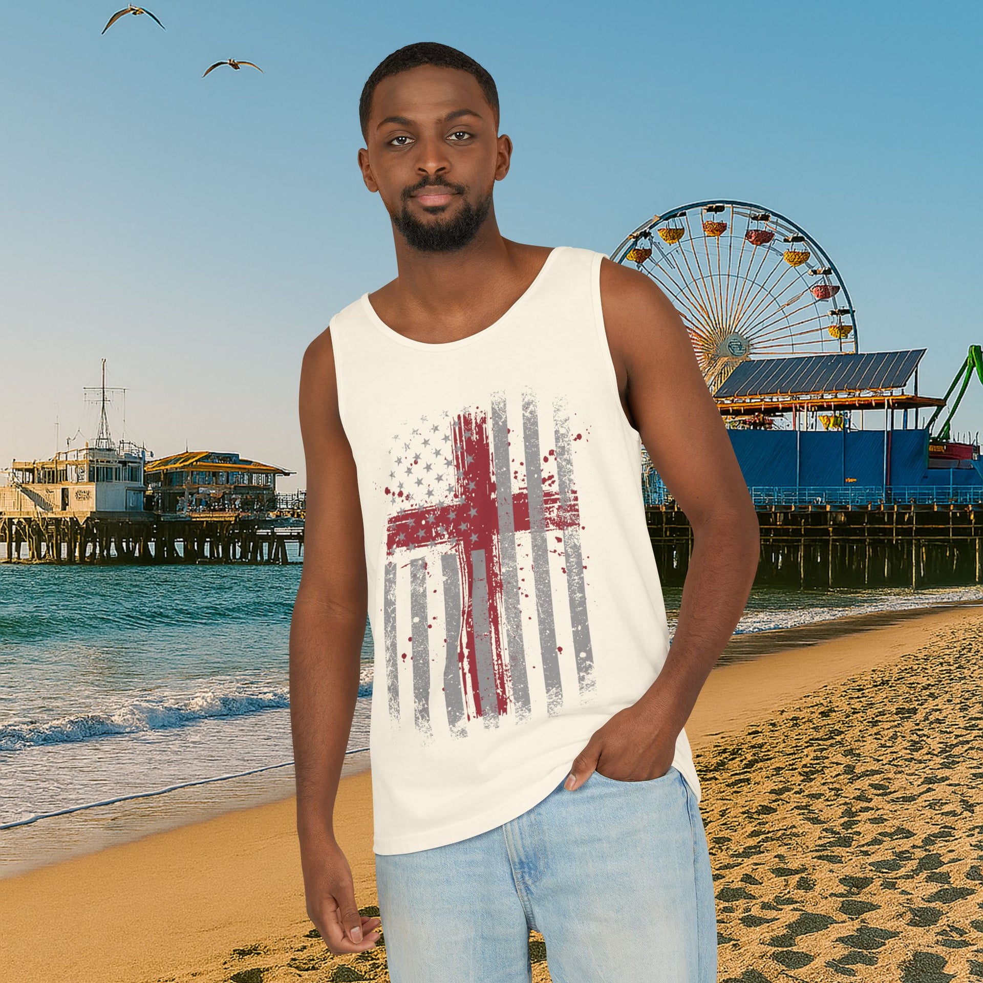 Flag With Cross Unisex Relaxed Fit Tank Top - My Faith My Father