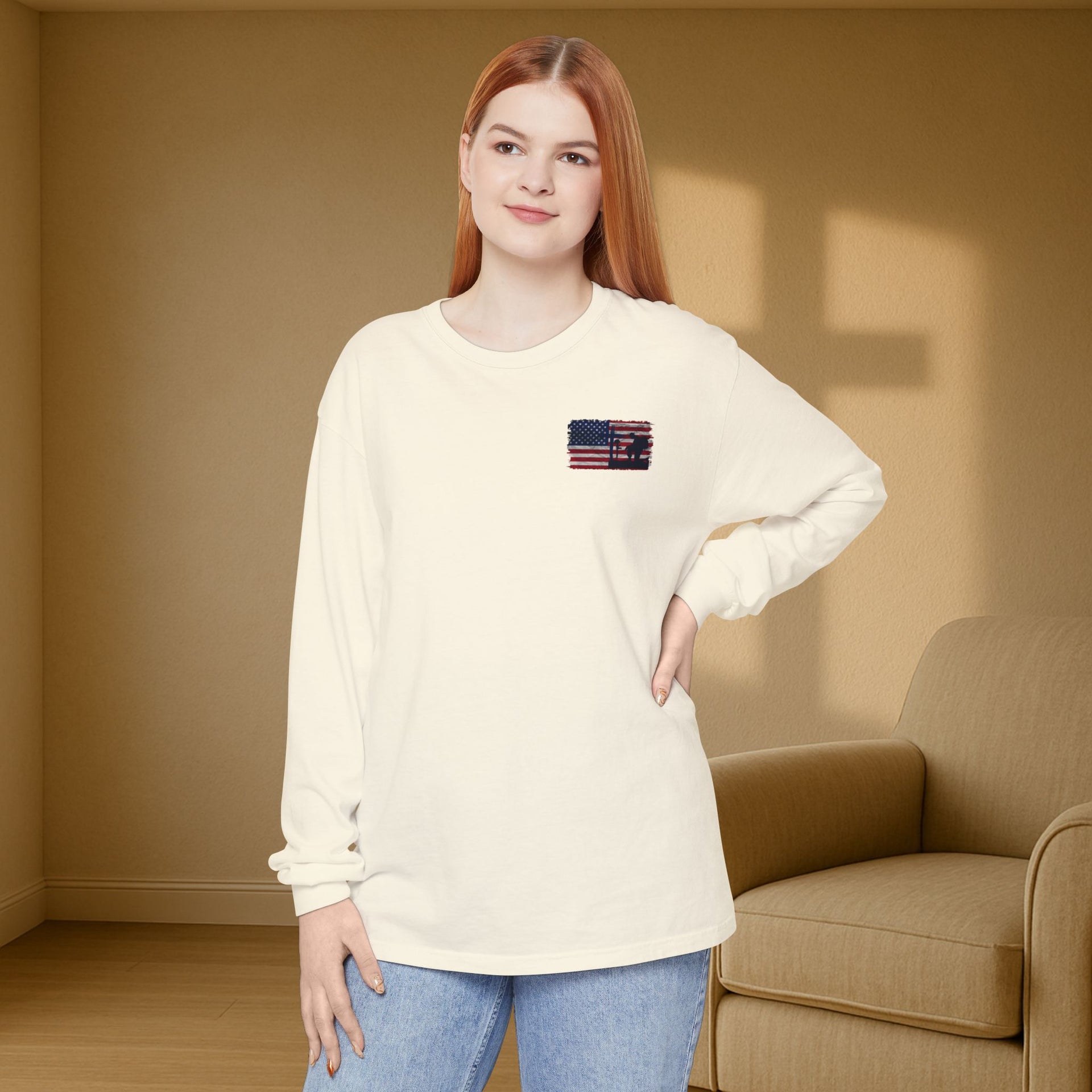 I Stand for the Flag, I Kneel for the Cross Unisex Relaxed Fit Long Sleeve T-Shirt - My Faith My Father