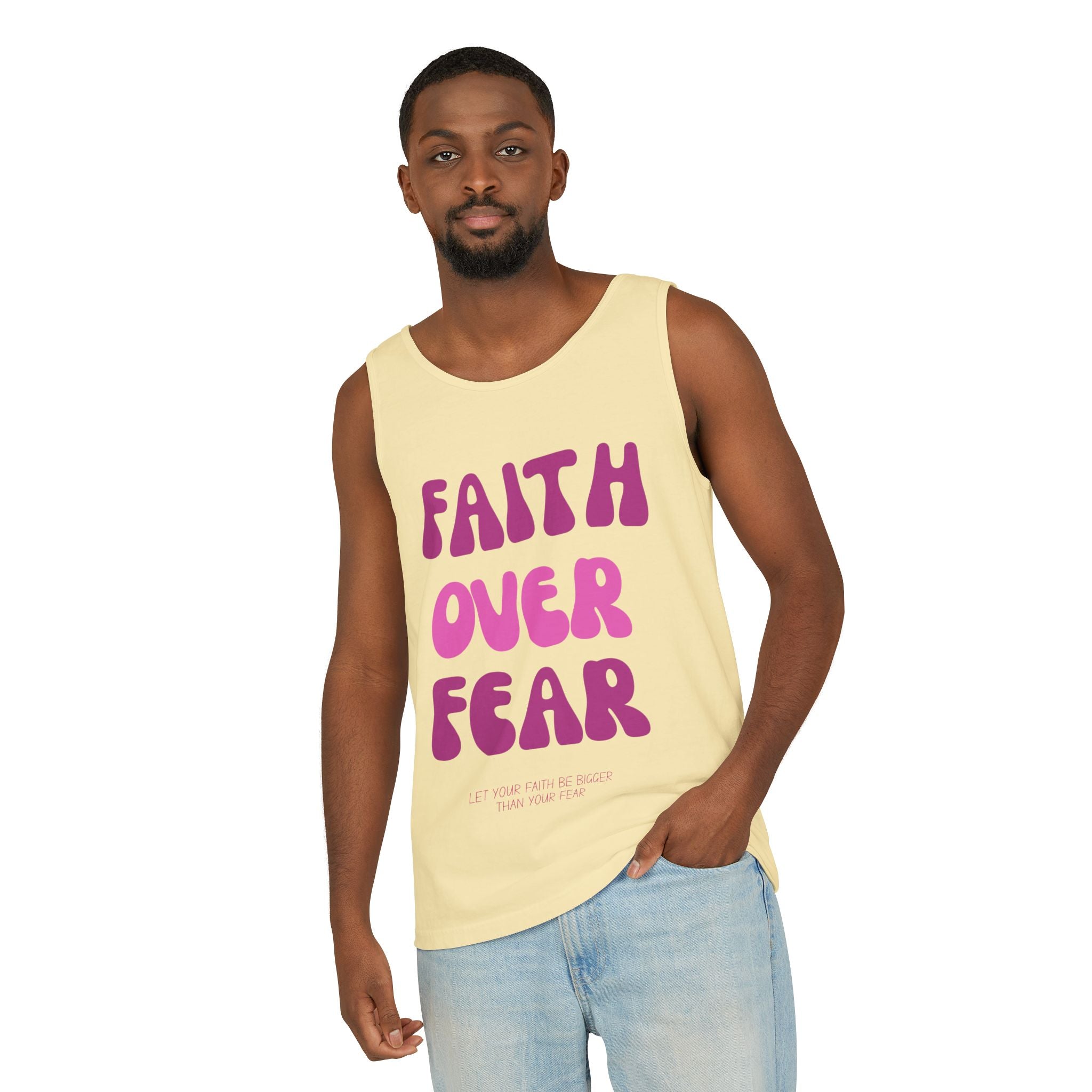 Faith Over Fear Relaxed Fit Tank Top, Inspirational Tee, Motivational Apparel, Summer Fashion, Gift for Her, Unisex Shirt