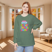 With God, Great Things Await Unisex Relaxed Fit Long Sleeve T-Shirt - My Faith My Father
