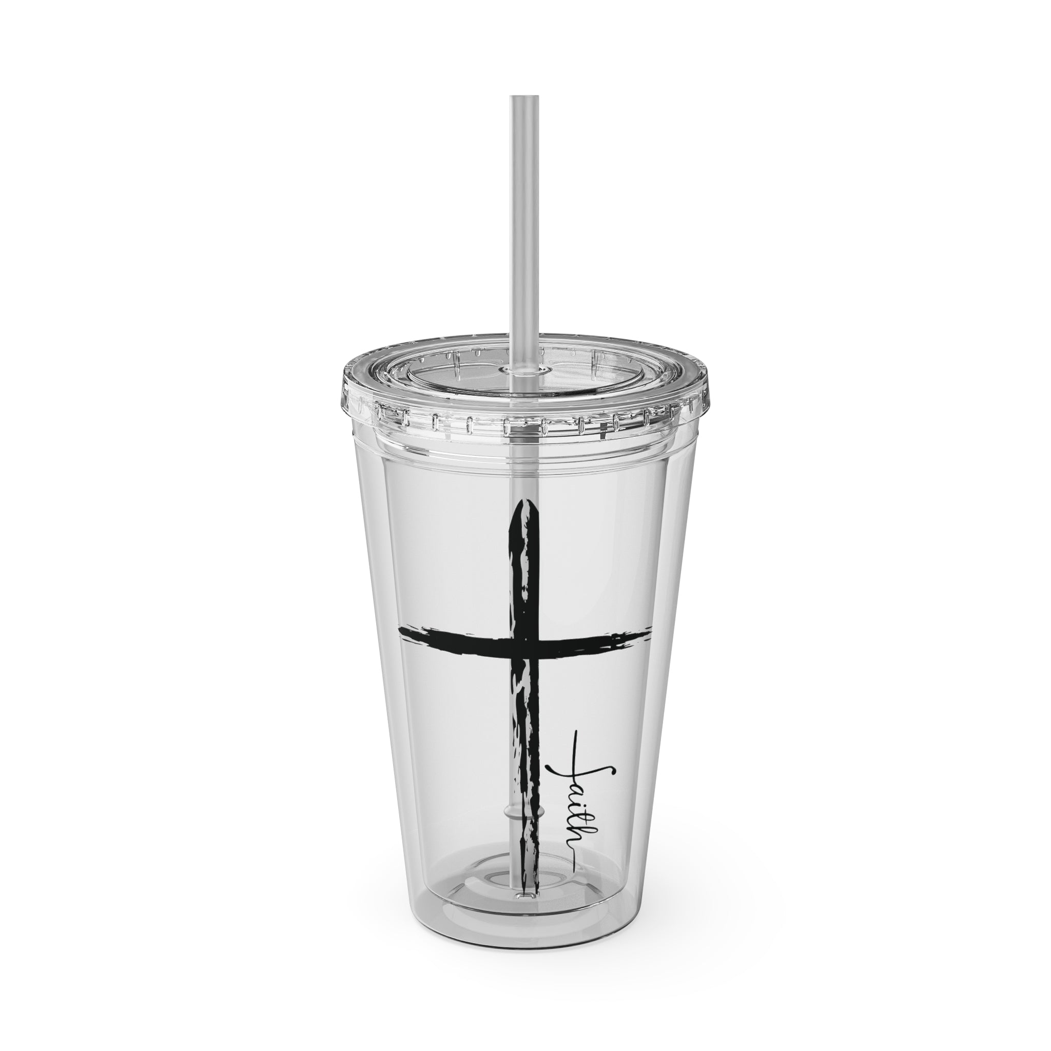 Cross With Faith Sunsplash 16oz Tumbler with Straw