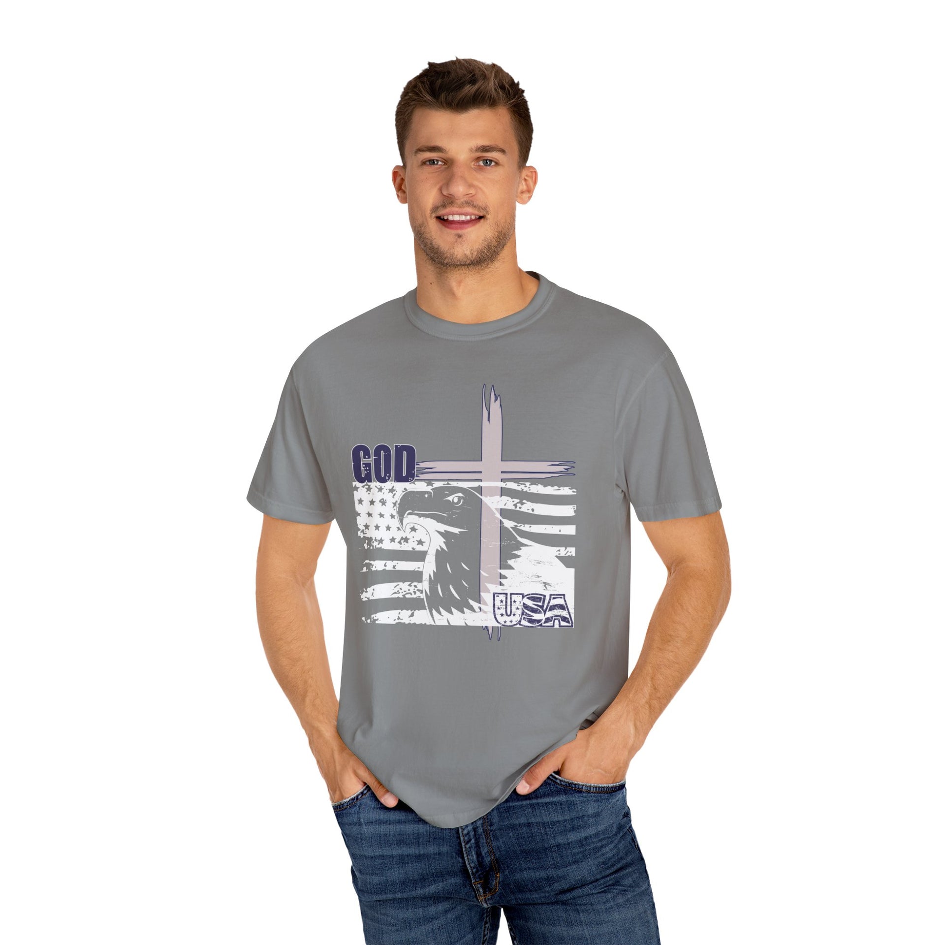God + USA Unisex Relaxed Fit Garment-Dyed T-shirt, Christian Inspirational Tee - My Faith My Father