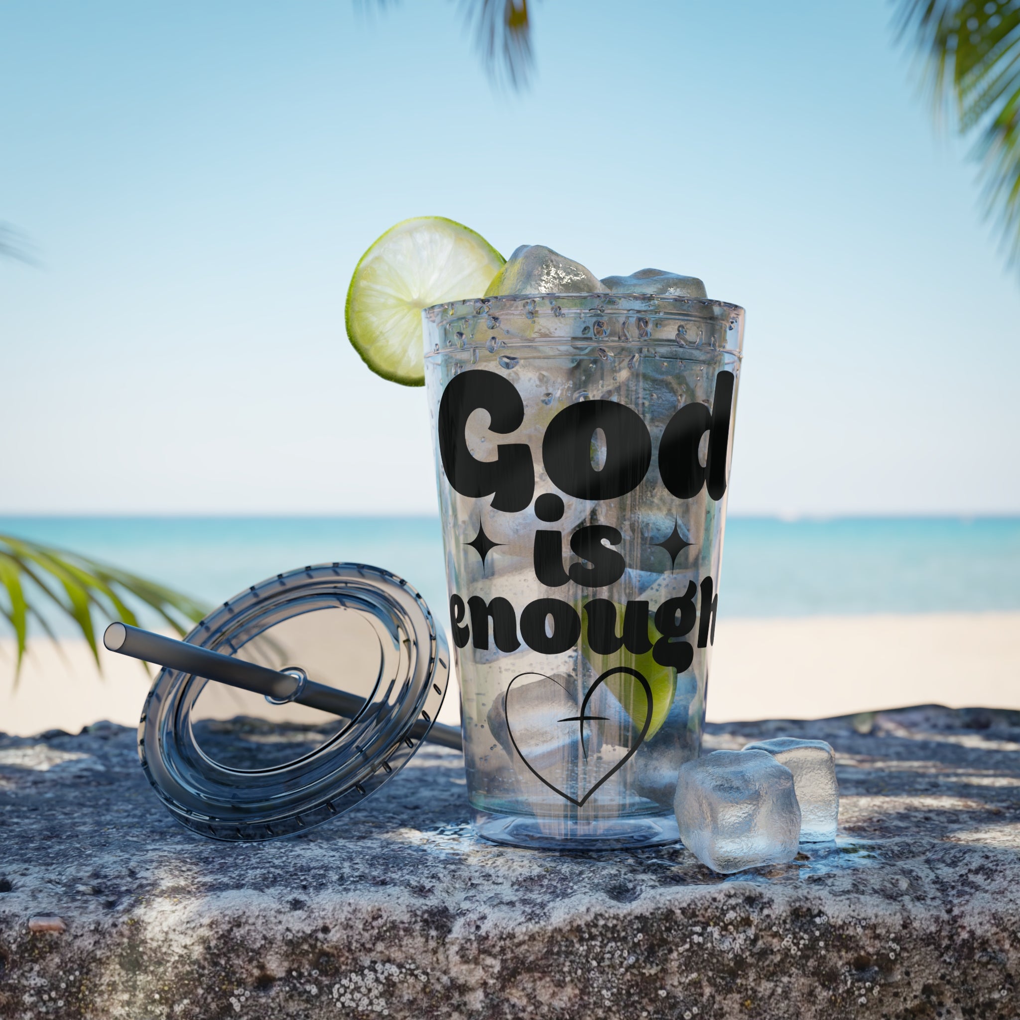 God Is Enough Sunsplash 16oz Tumbler With Straw