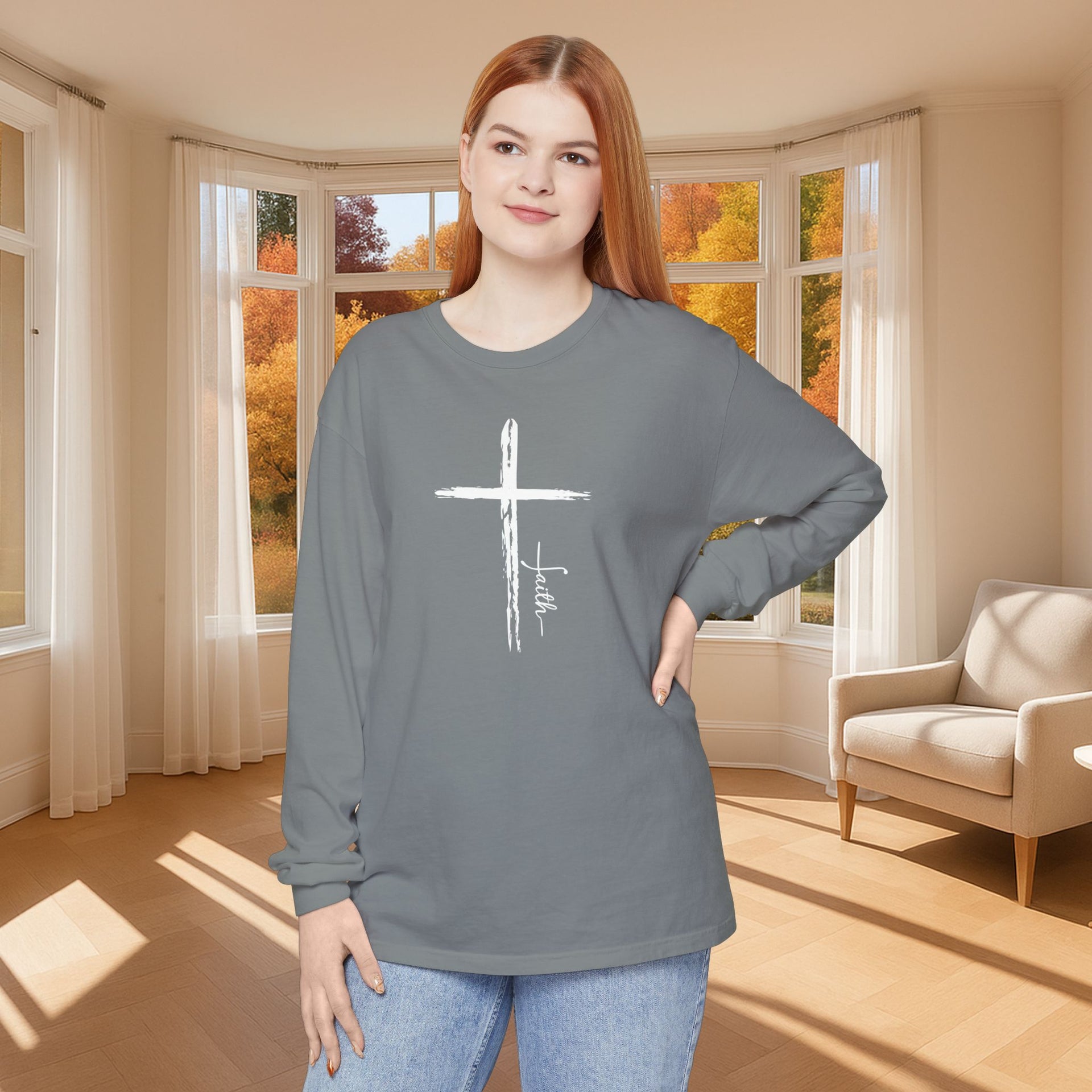 Cross With Faith Unisex Relaxed Fit Long Sleeve T-Shirt - My Faith My Father