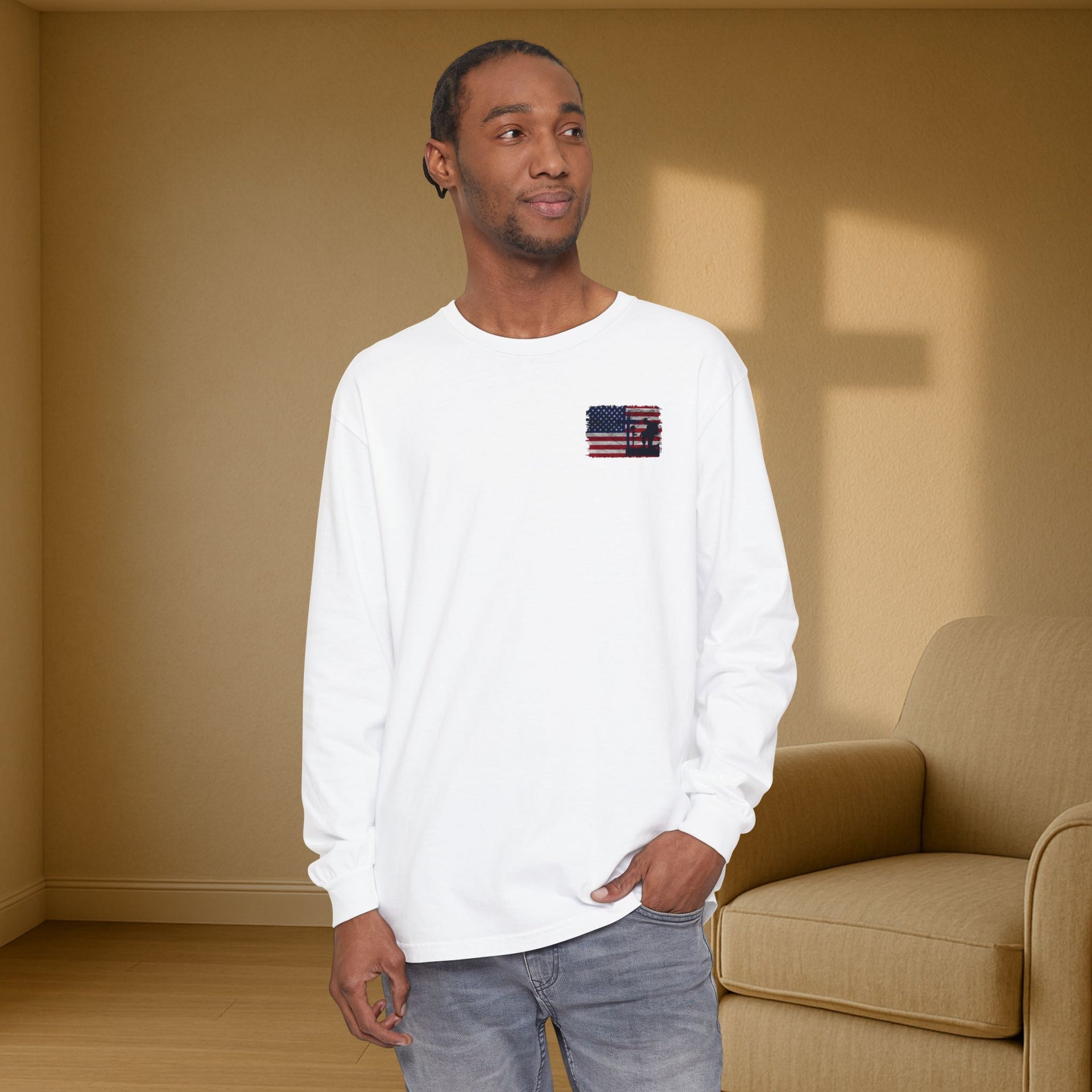 I Stand for the Flag, I Kneel for the Cross Unisex Relaxed Fit Long Sleeve T-Shirt - My Faith My Father