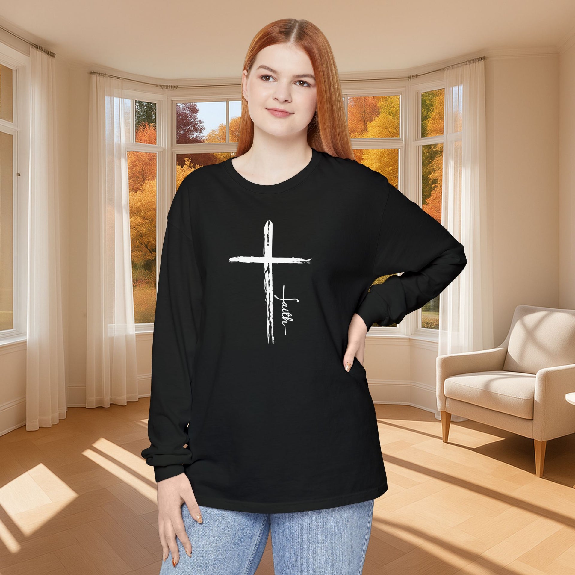 Cross With Faith Unisex Relaxed Fit Long Sleeve T-Shirt - My Faith My Father