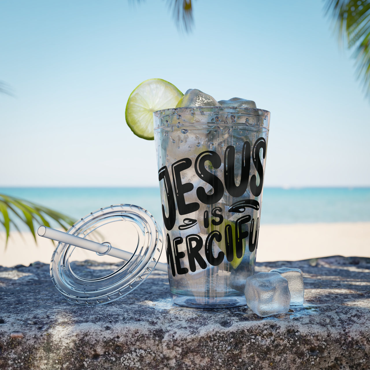 Jesus Is Merciful Sunsplash 16oz Tumbler With Straw - My Faith My Father