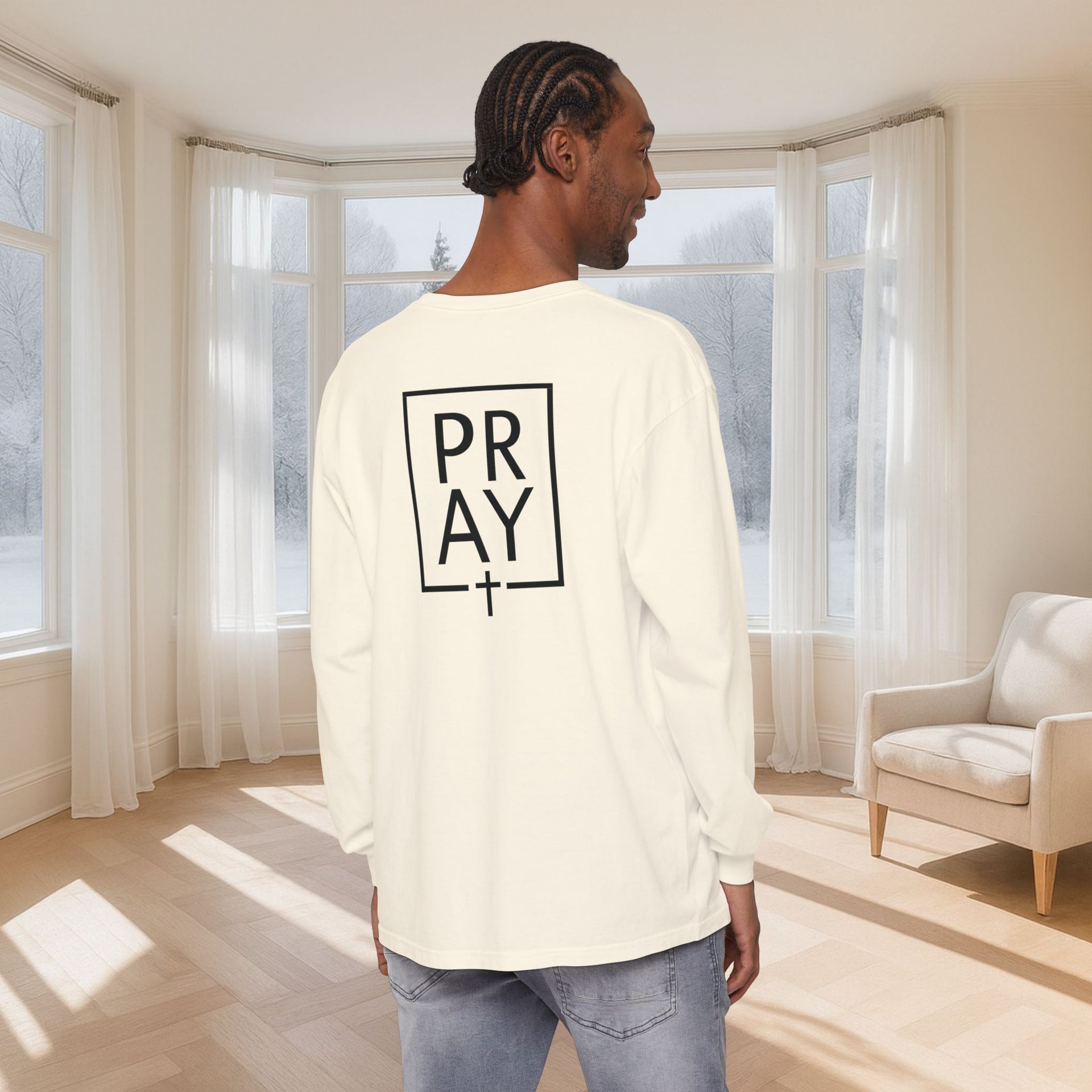 PRAY + Cross Unisex Relaxed Fit Long Sleeve T-Shirt - My Faith My Father