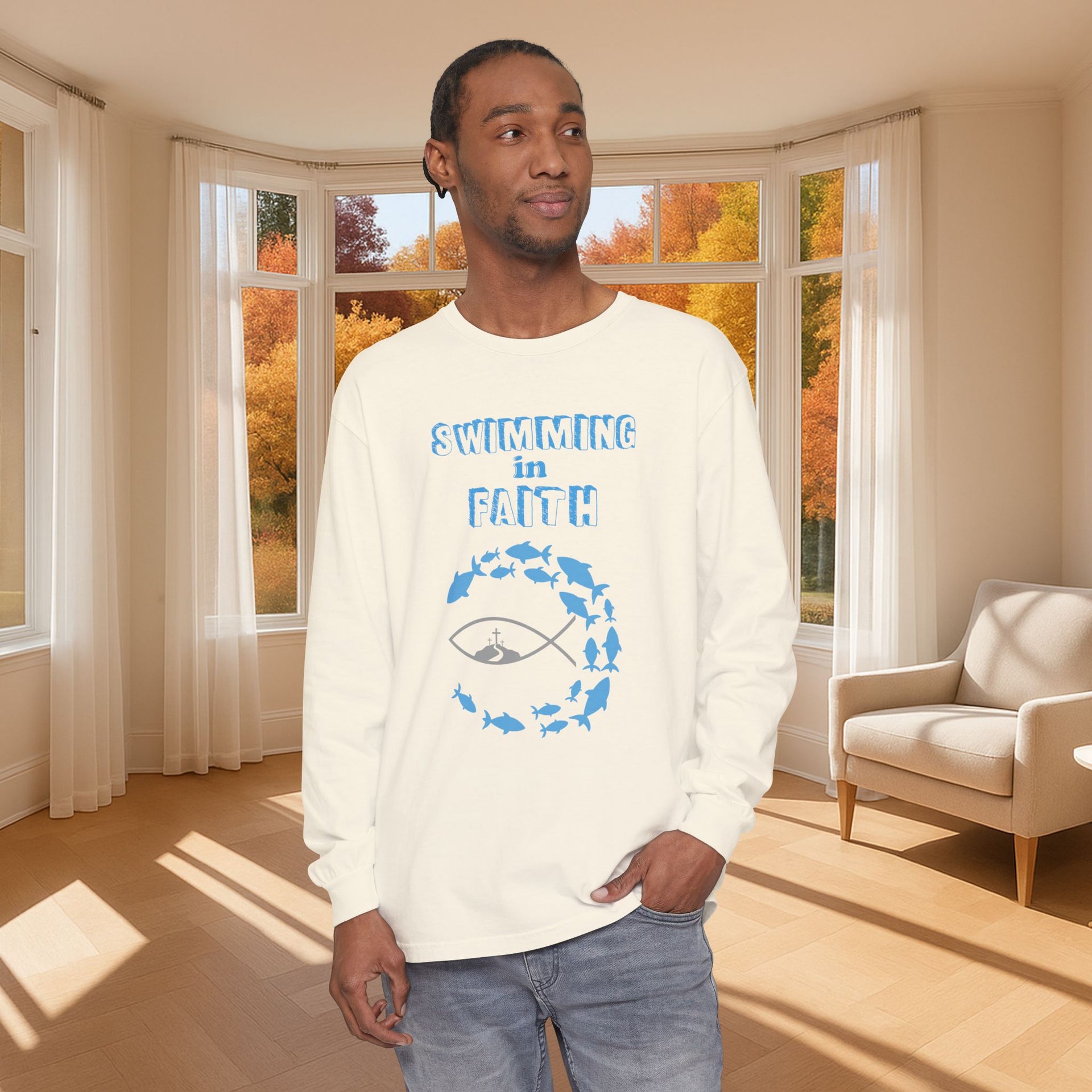 Swimming in Faith Unisex Relaxed Fit Long Sleeve T-Shirt - My Faith My Father