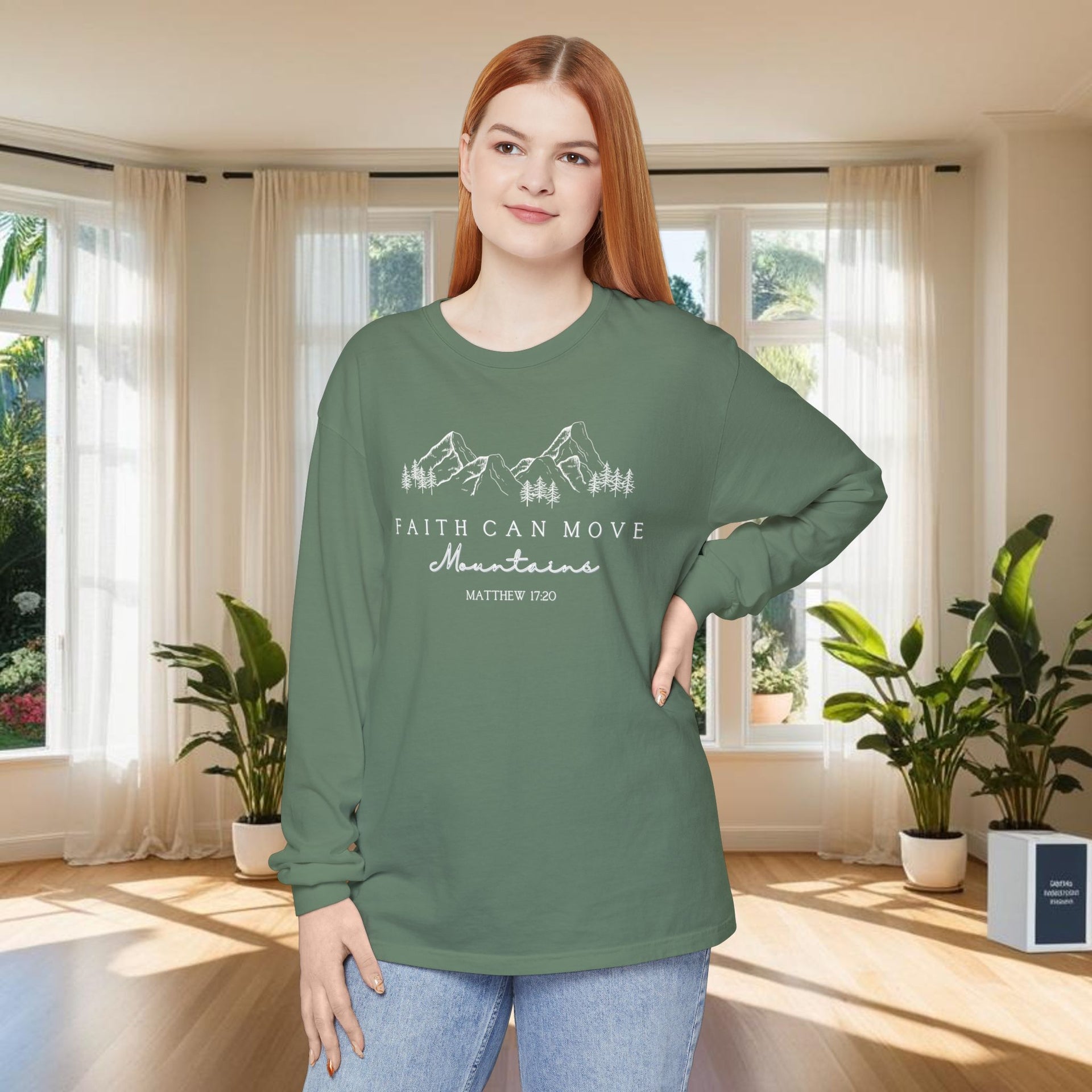 Faith Can Move Mountains Unisex Relaxed Fit Long Sleeve T-Shirt - My Faith My Father