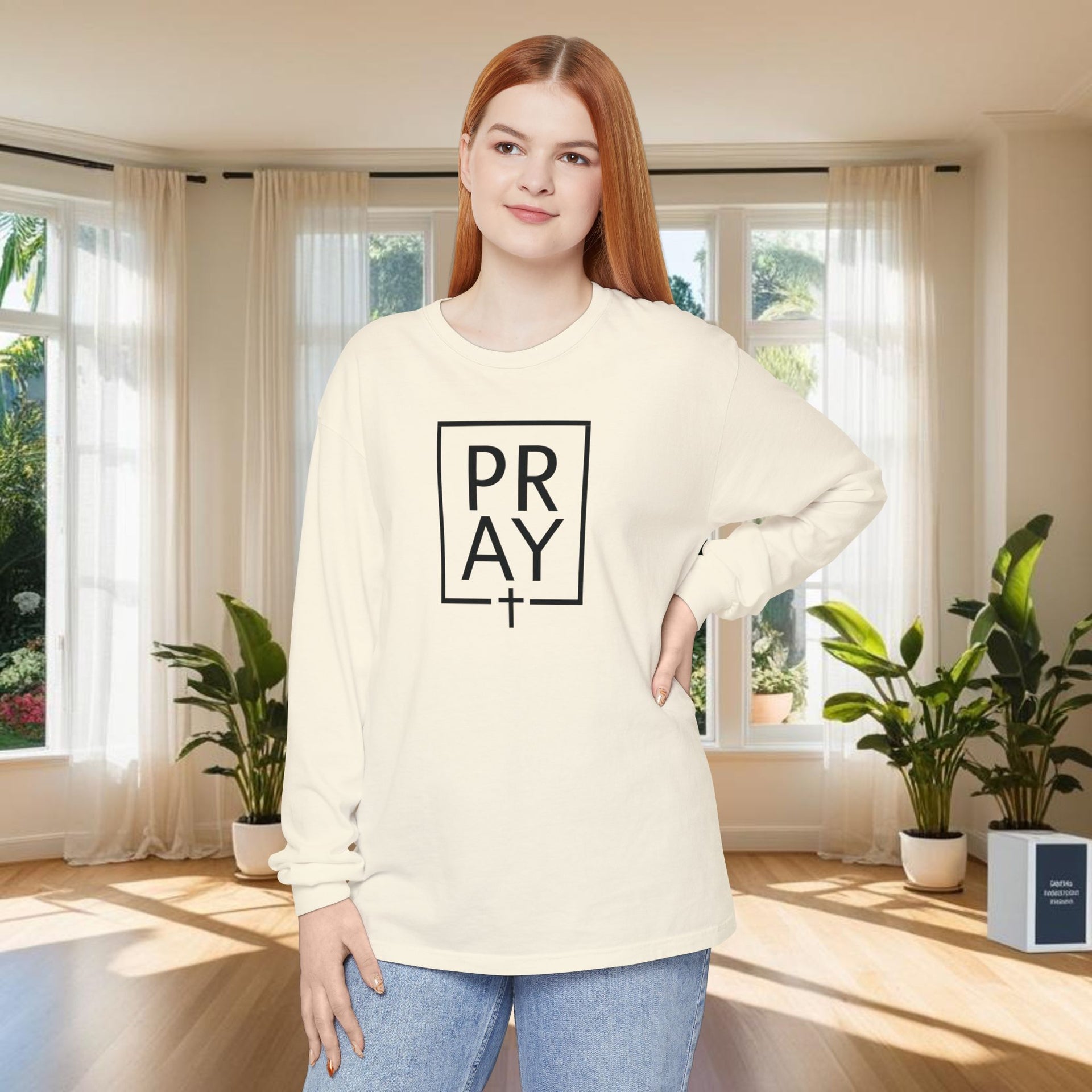 Pray + Cross Unisex Relaxed Fit Long Sleeve T-Shirt - My Faith My Father