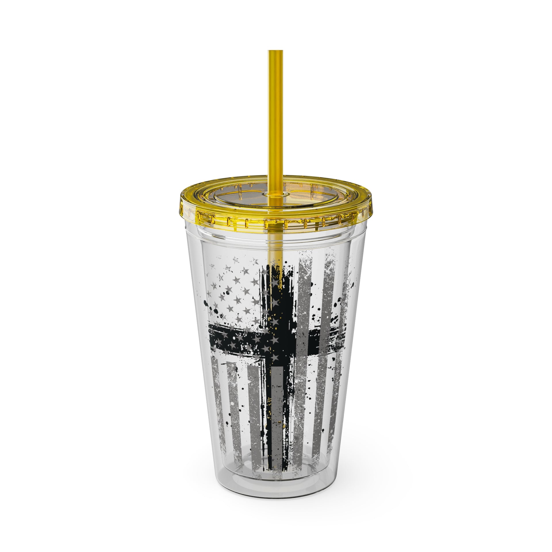 Flag With Cross Sunsplash 16oz Tumbler With Straw - My Faith My Father