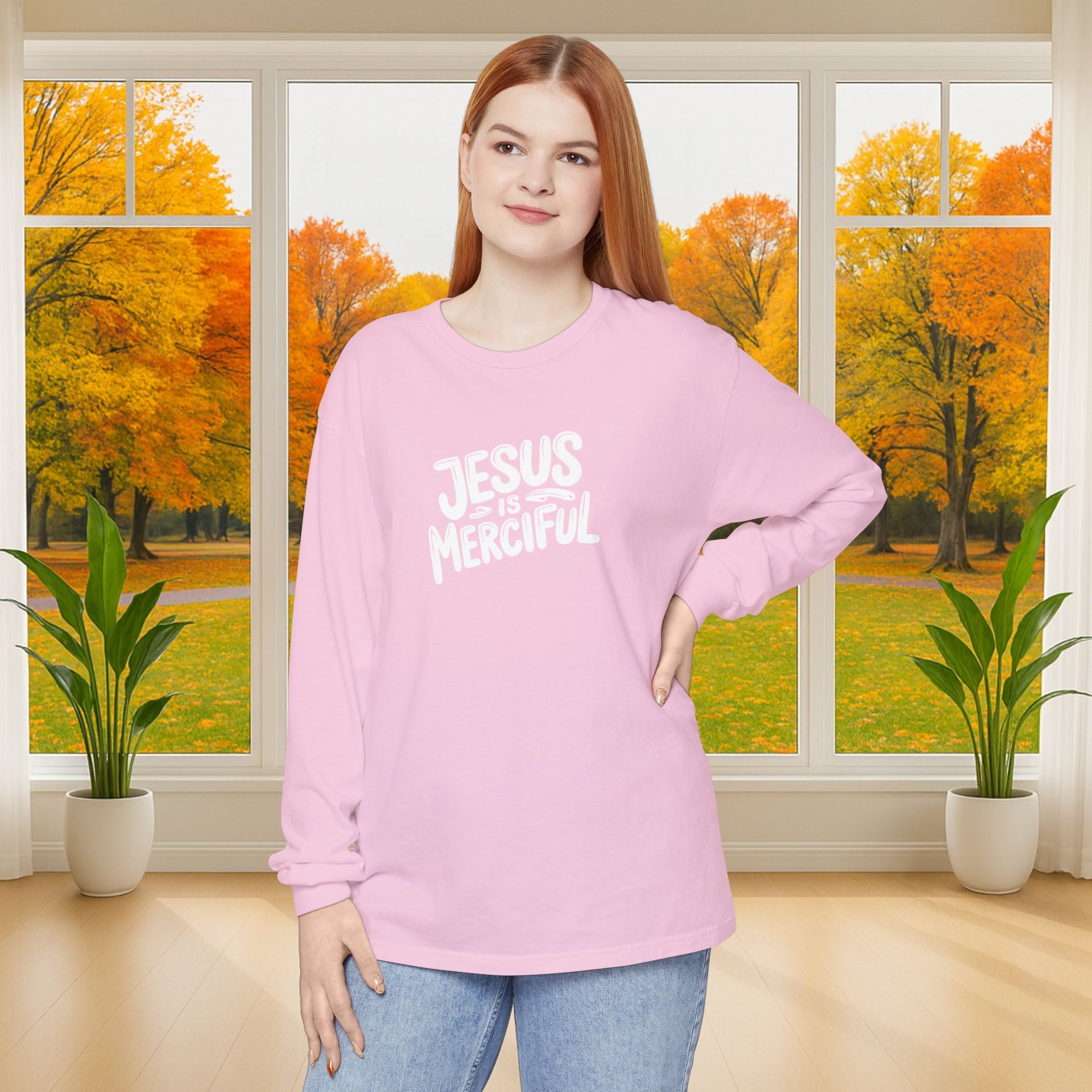 Jesus is Merciful Unisex Relaxed Fit Long Sleeve T-Shirt - My Faith My Father