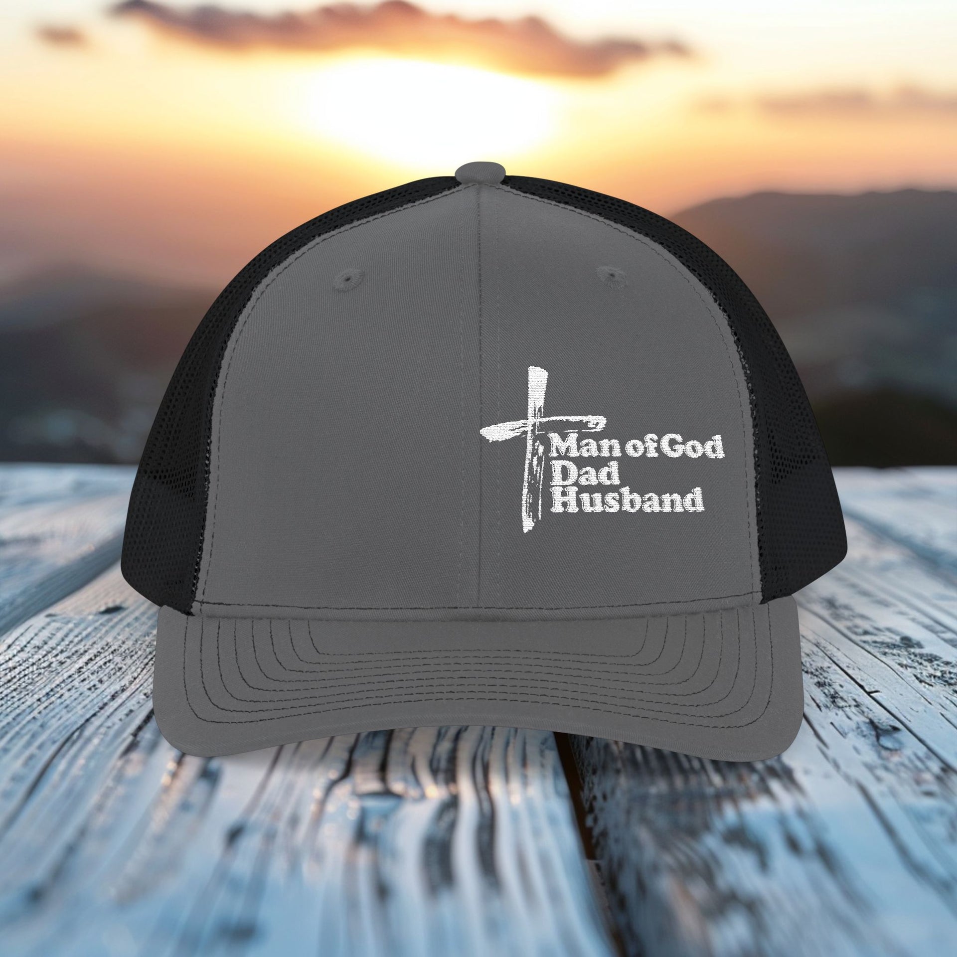 Man Of God, Dad, Husband Snapback Trucker Hat - My Faith My Father