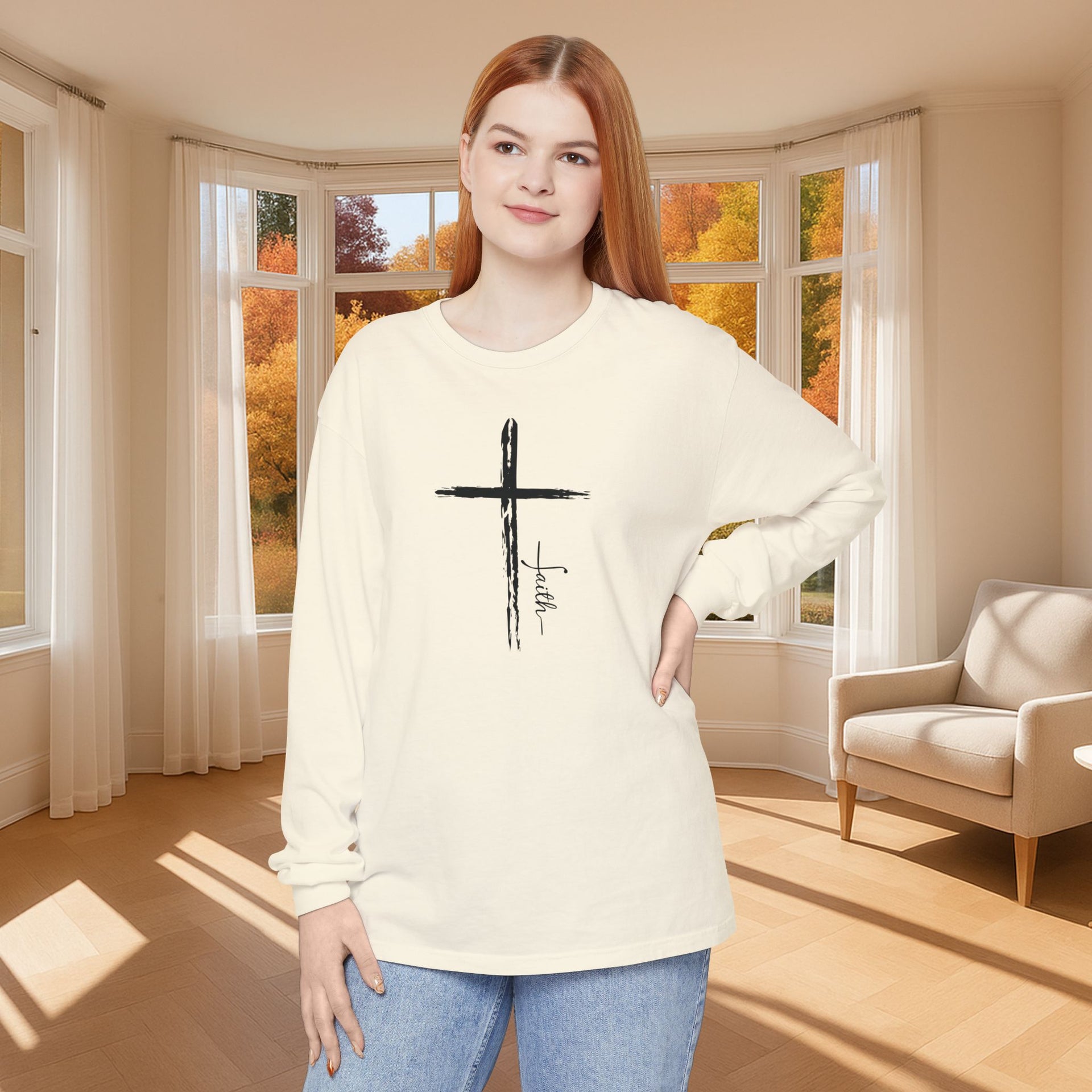 Cross With Faith Unisex Relaxed Fit Long Sleeve T-Shirt - My Faith My Father