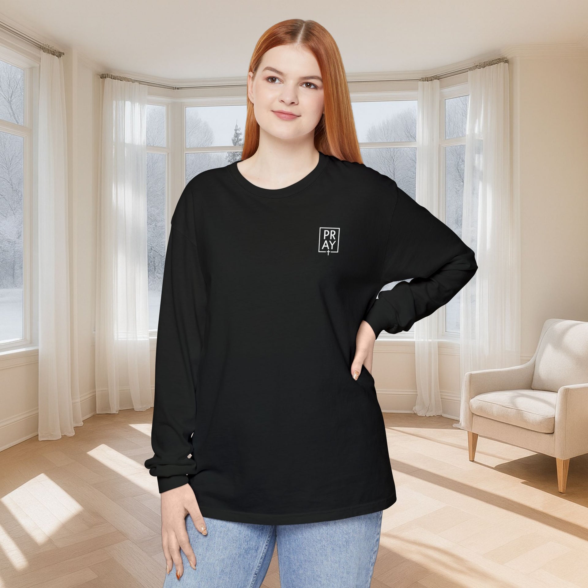 PRAY + Cross Unisex Relaxed Fit Long Sleeve T-Shirt - My Faith My Father