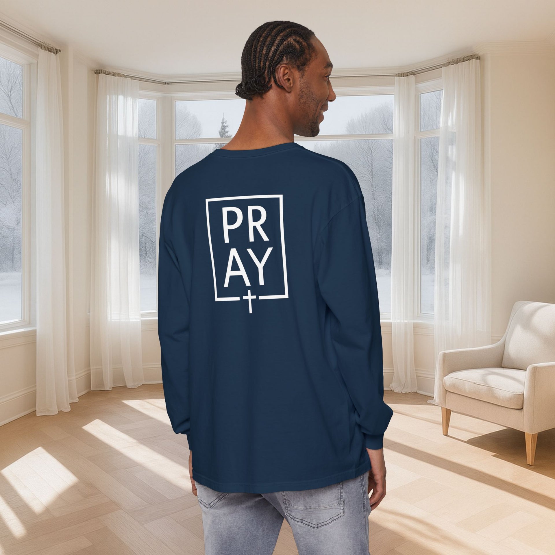 PRAY + Cross Unisex Relaxed Fit Long Sleeve T-Shirt - My Faith My Father