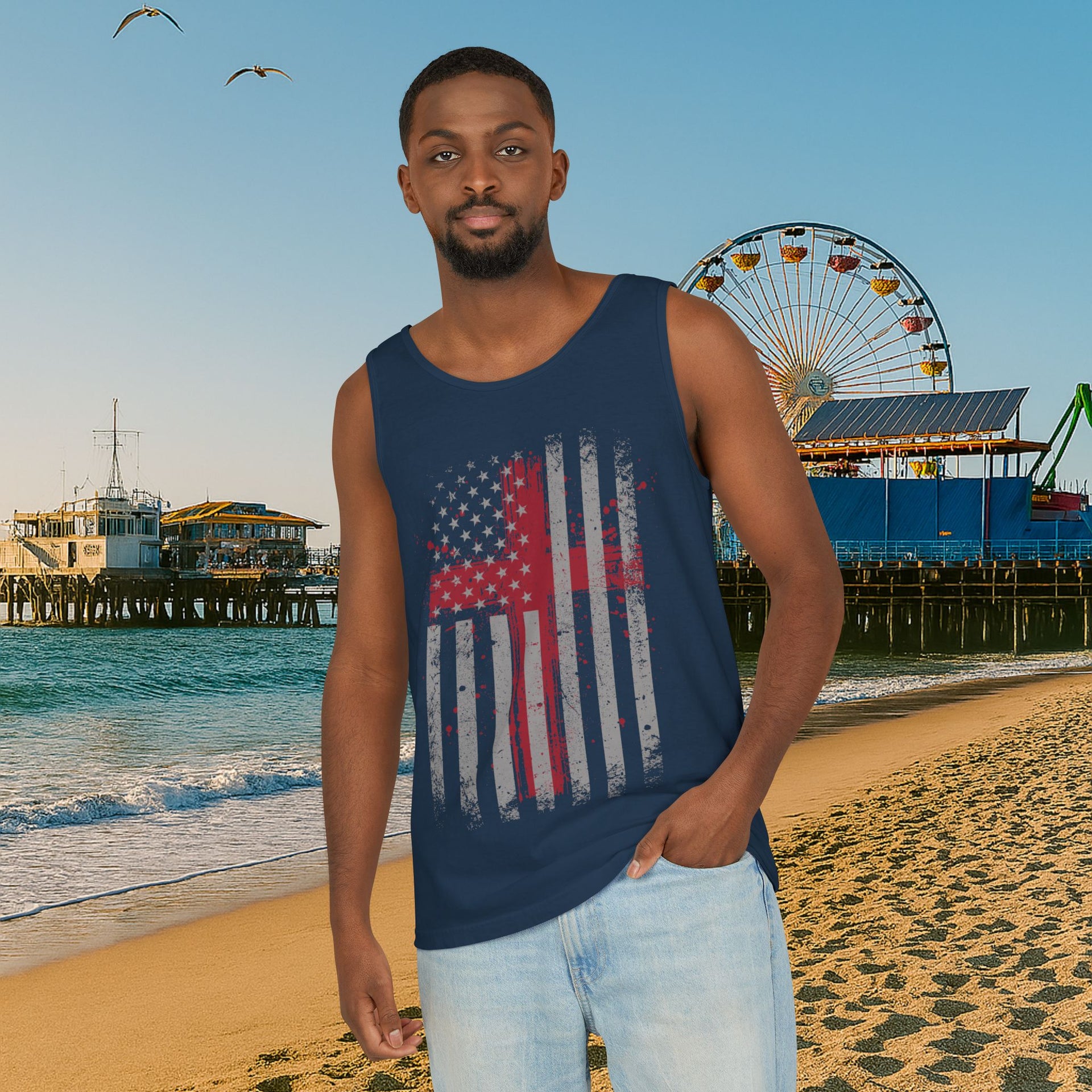 Flag With Cross Unisex Relaxed Fit Tank Top - My Faith My Father