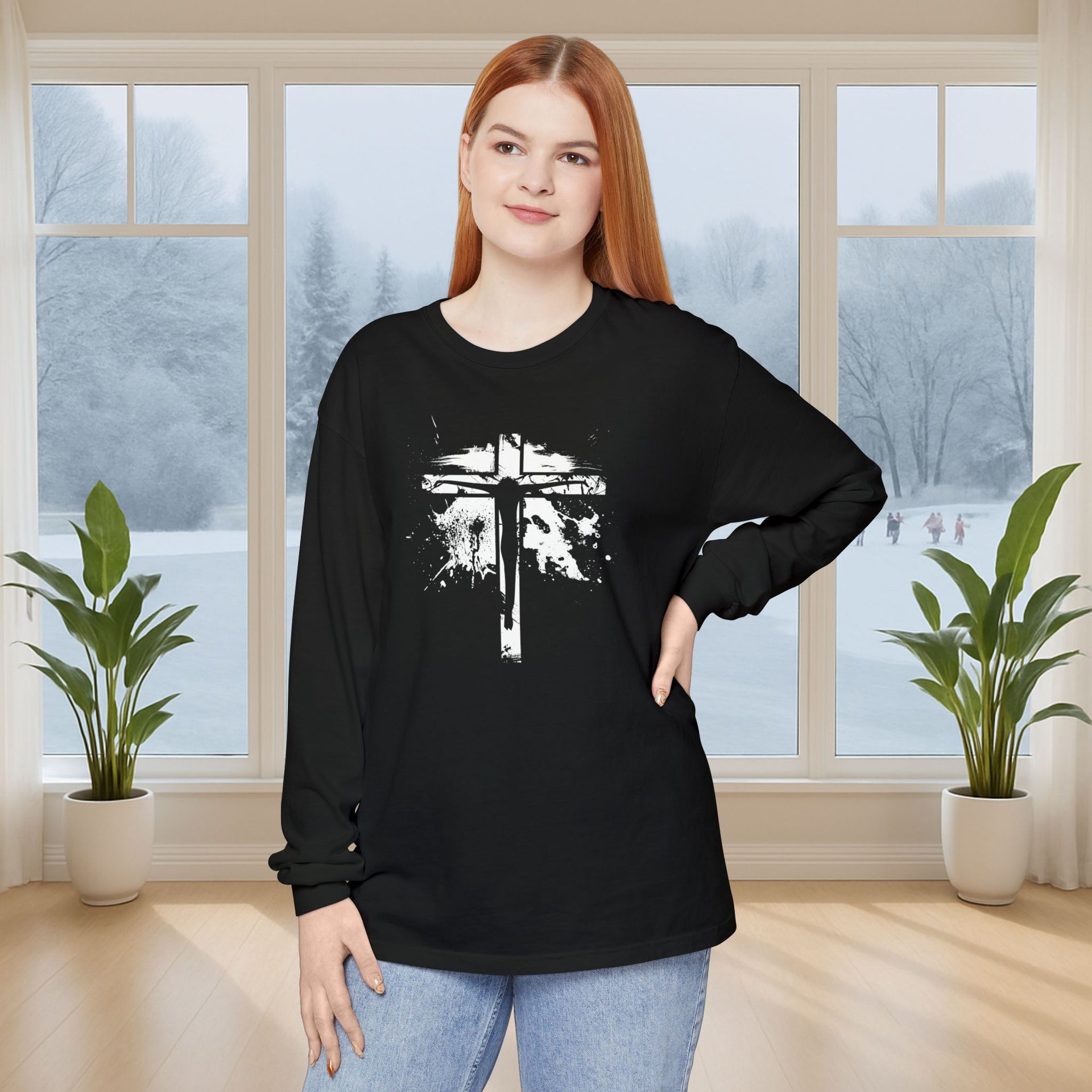 Jesus On Cross Unisex Relaxed Fit Long Sleeve T-Shirt - My Faith My Father