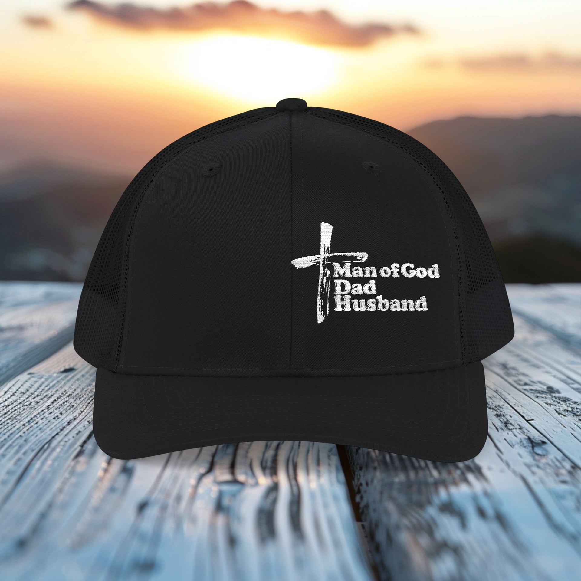 Man Of God, Dad, Husband Snapback Trucker Hat - My Faith My Father