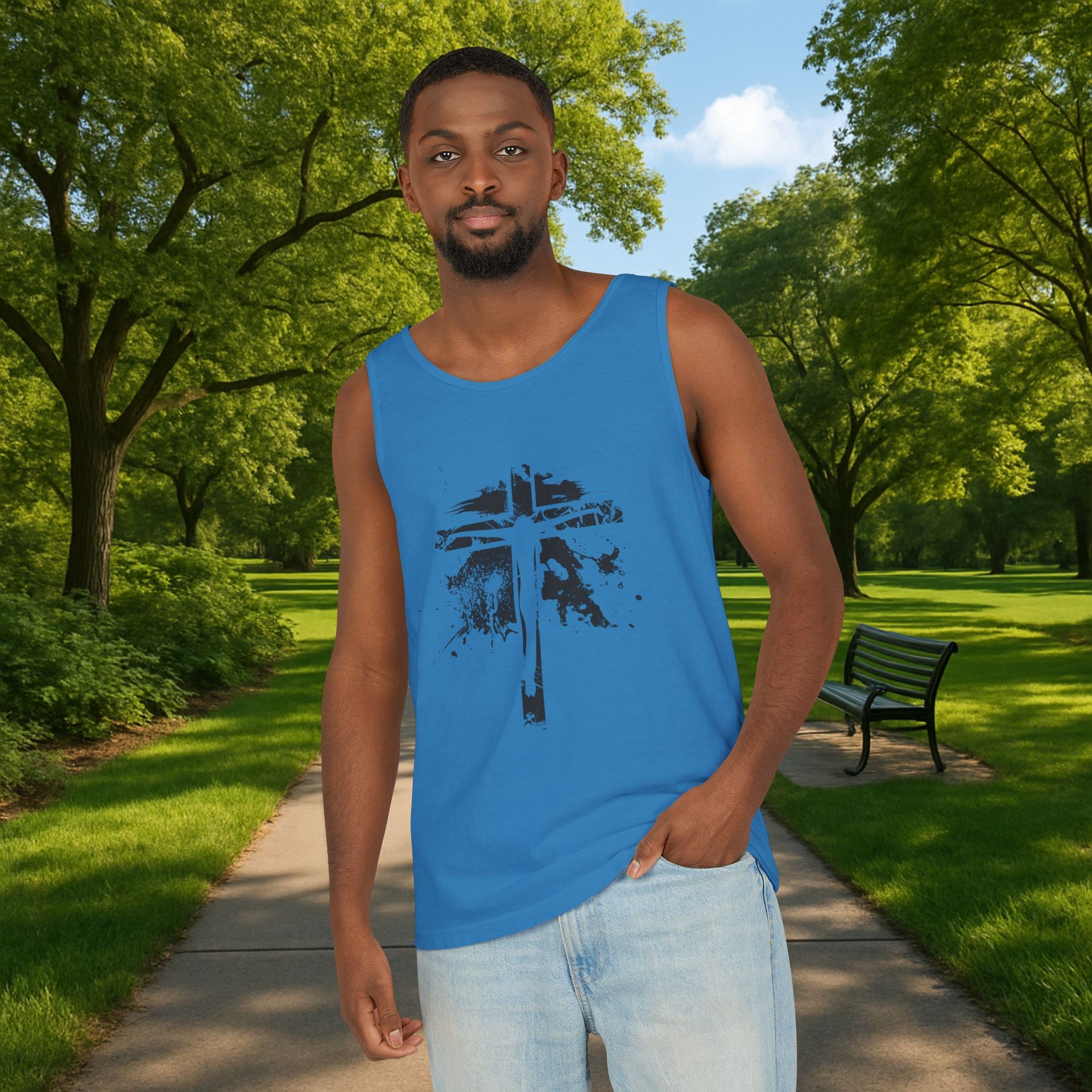 Jesus On Cross Unisex Relaxed Fit Tank Top - My Faith My Father